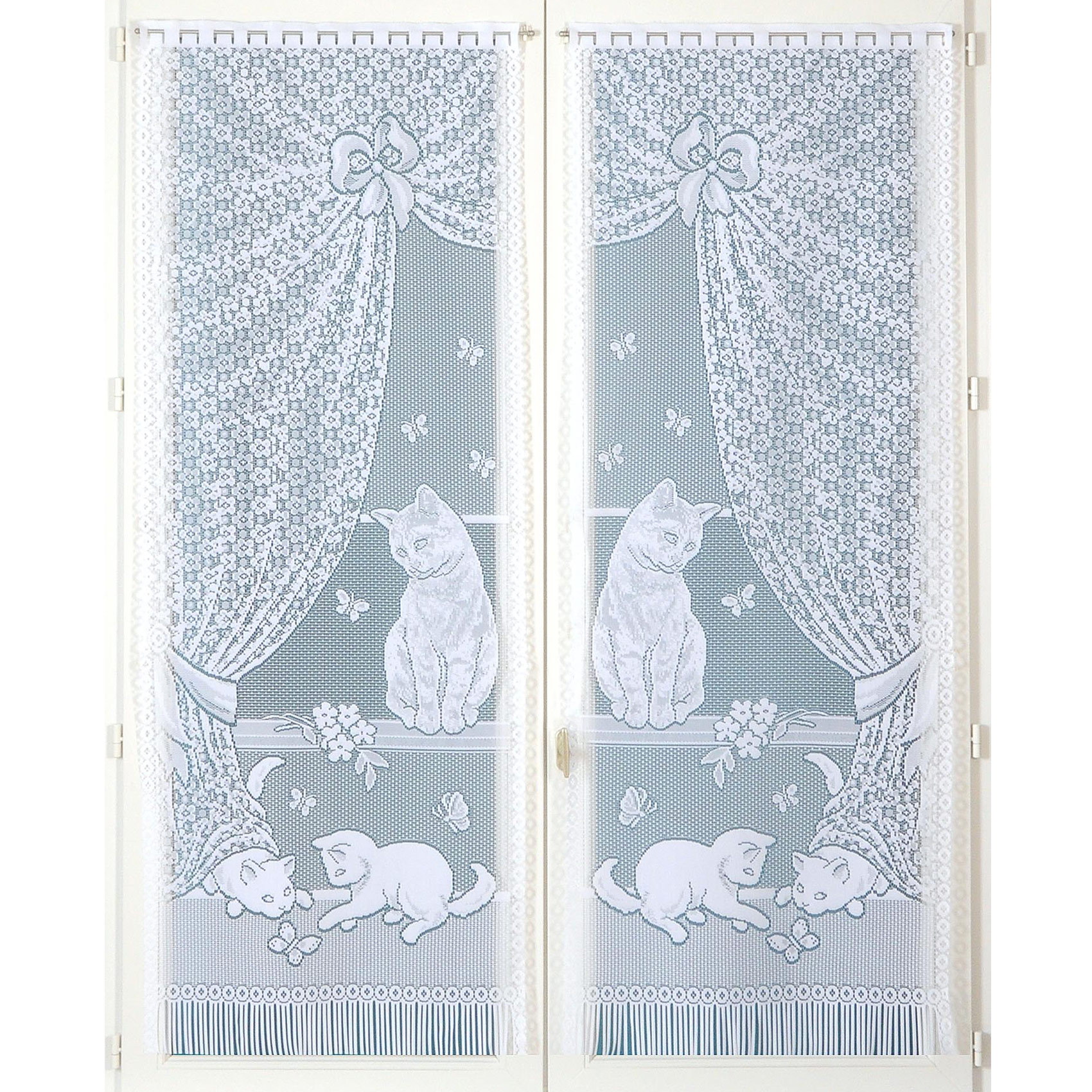 Paire de petits voilages dentelle chatons et franges