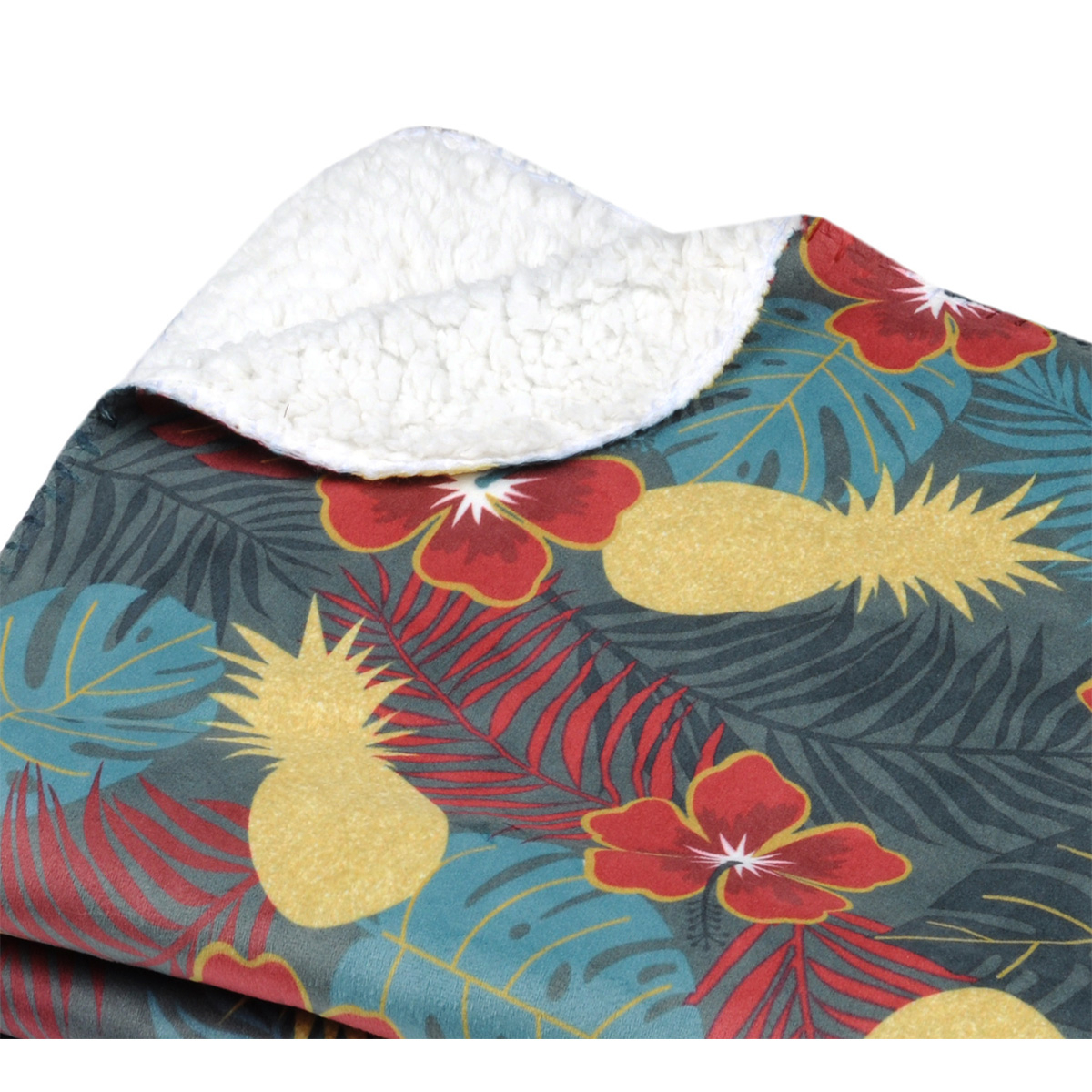 Plaid biface aux fleurs exotiques et colorées imitation fourrure — vue 3
