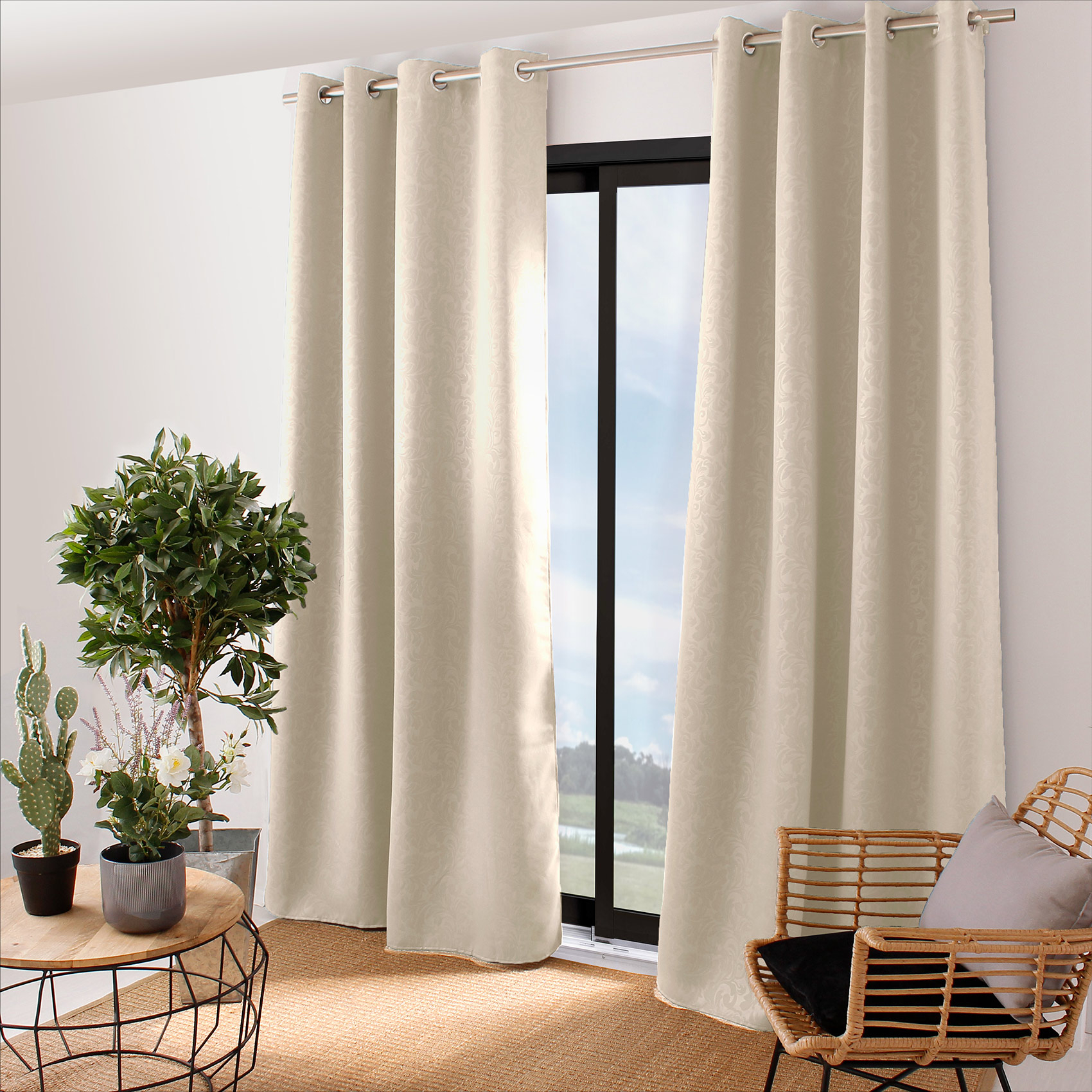 Rideau occultant à motifs tons sur tons 8 oeillets