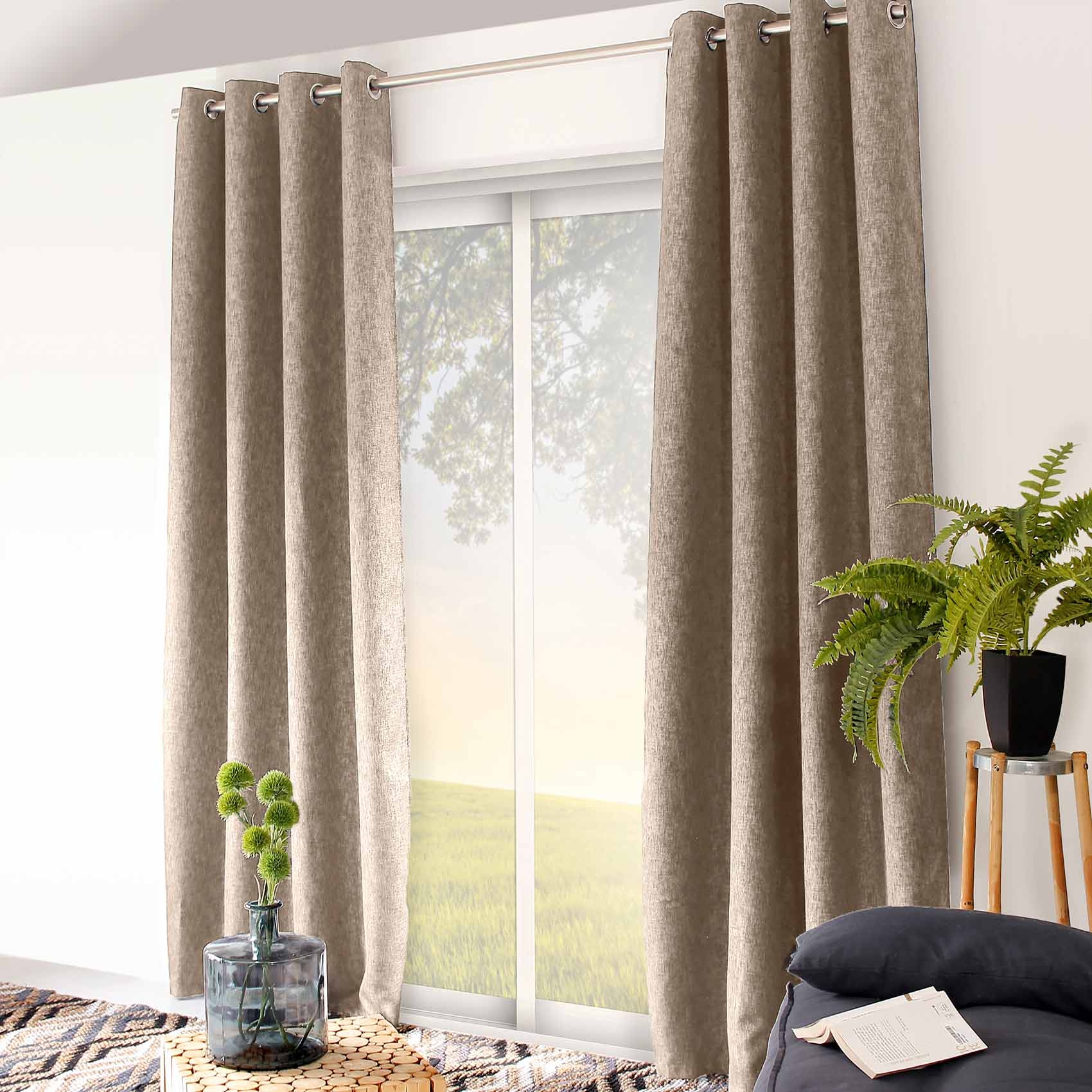 Rideau uni occultant natté