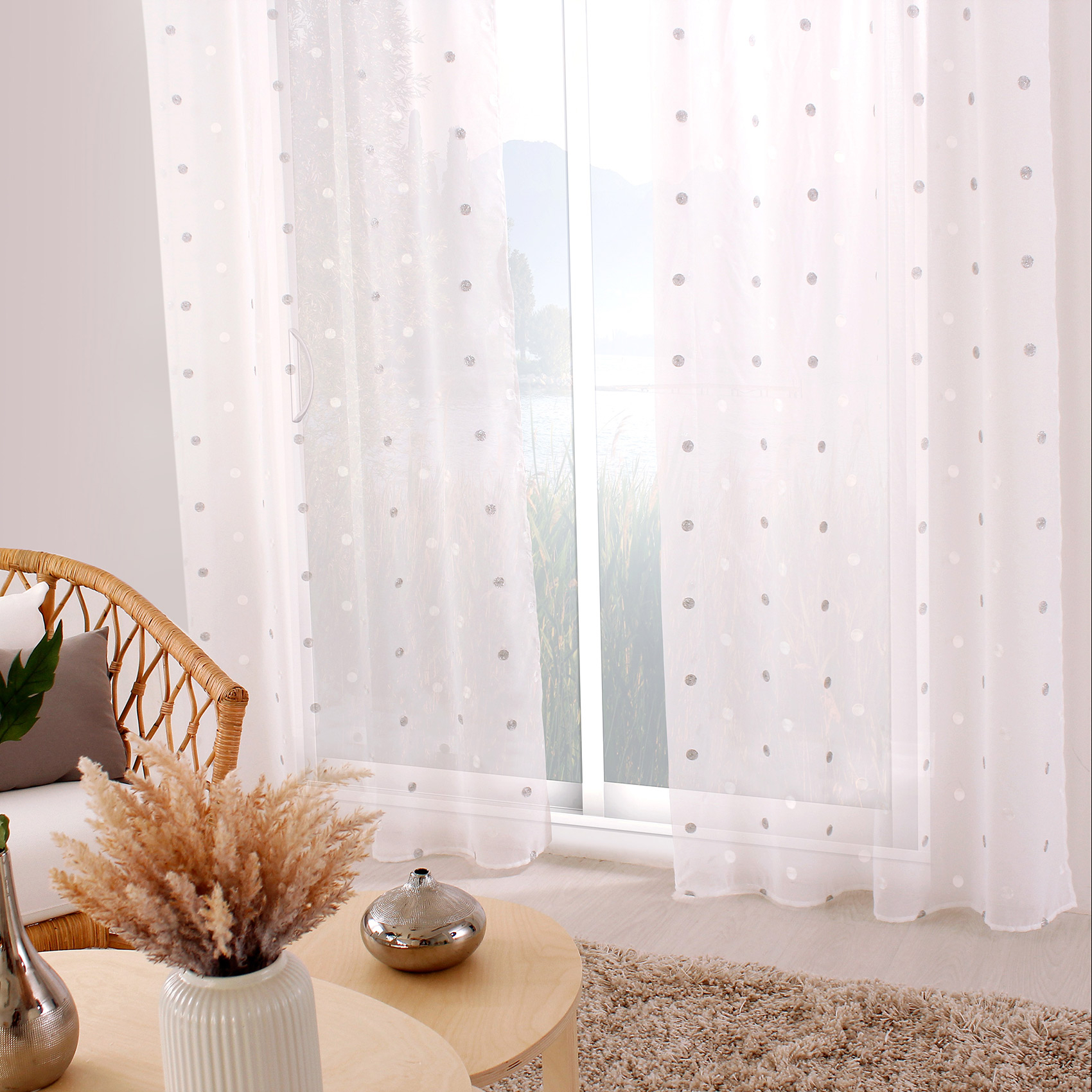 Voilage sablé brodé Pois colorés