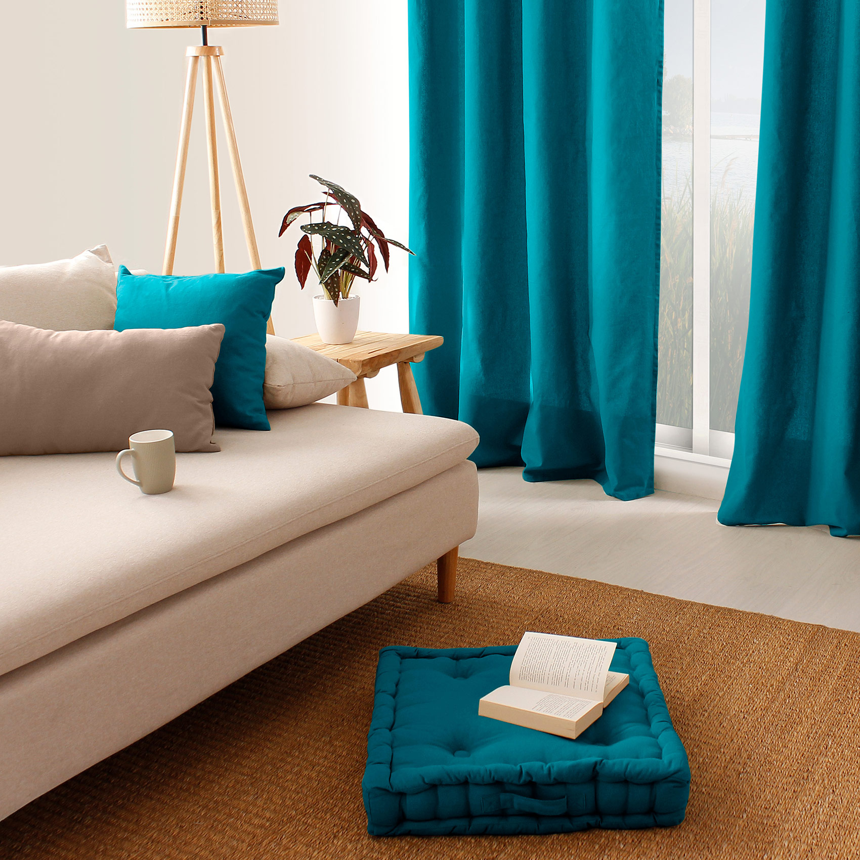 Coussin de sol uni en pur coton — vue 3