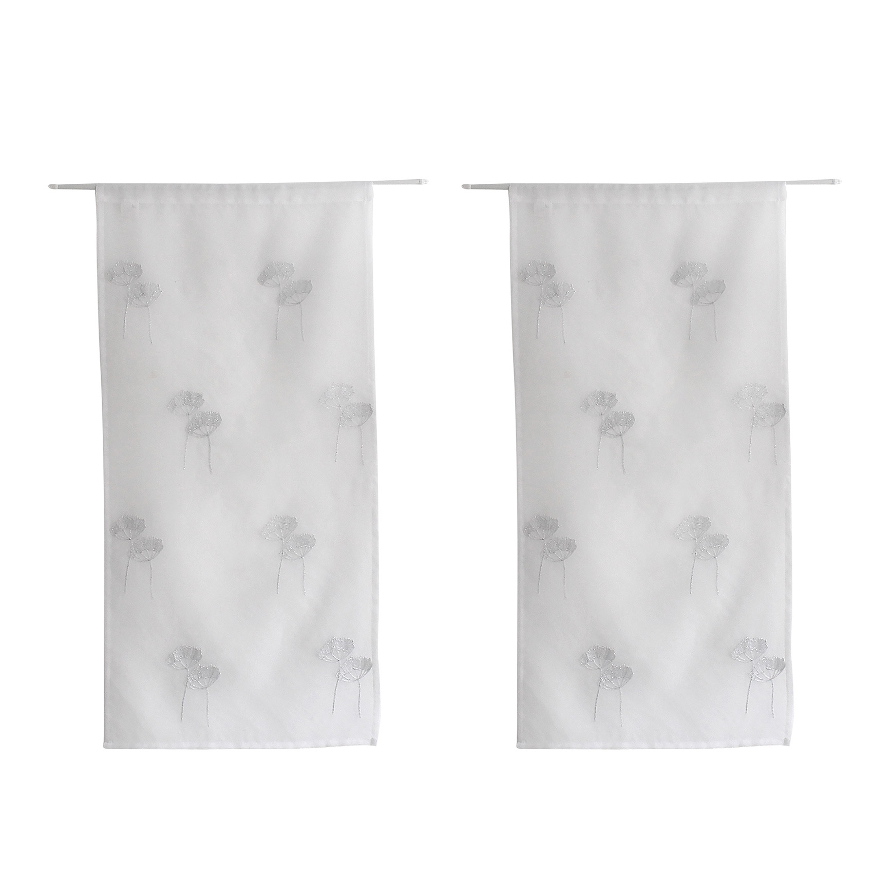 Paire de petits voilages brodés de fleurs