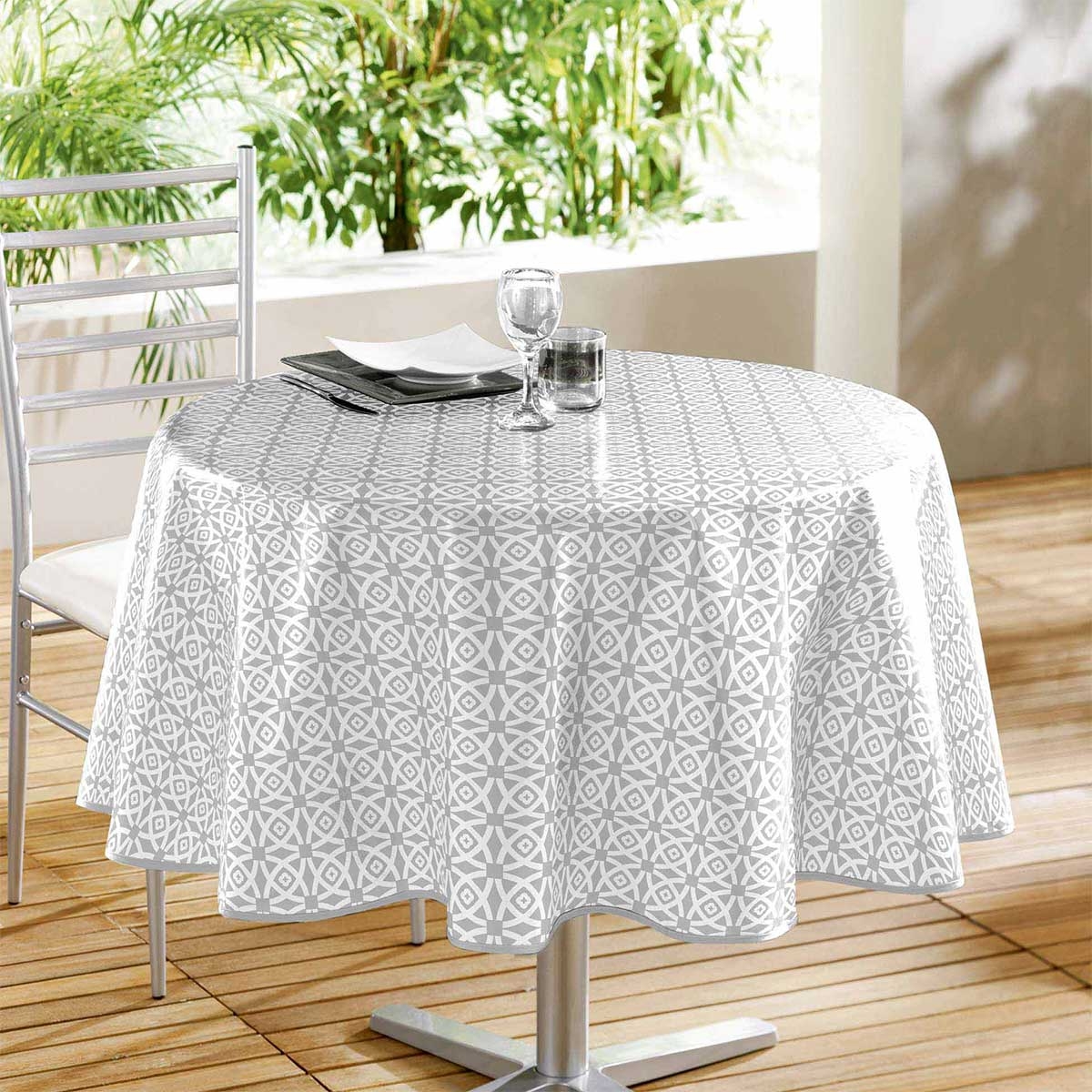 Nappe ronde en PVC à imprimés géométriques