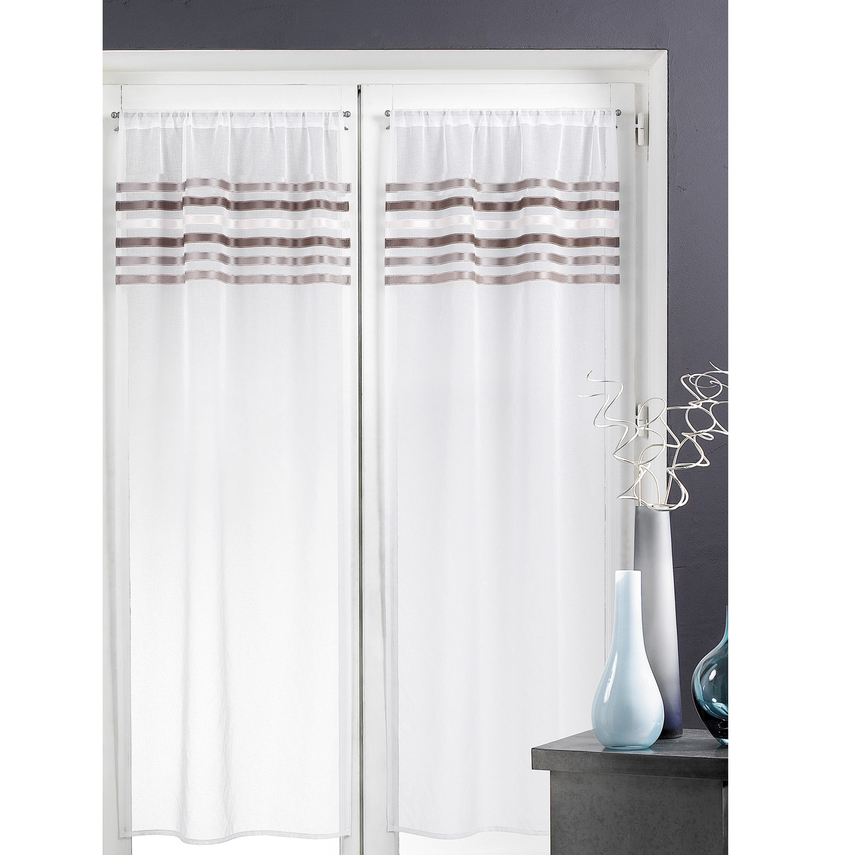 Rideau droit à la paire en Etamine Rayures horizontales — vue 3