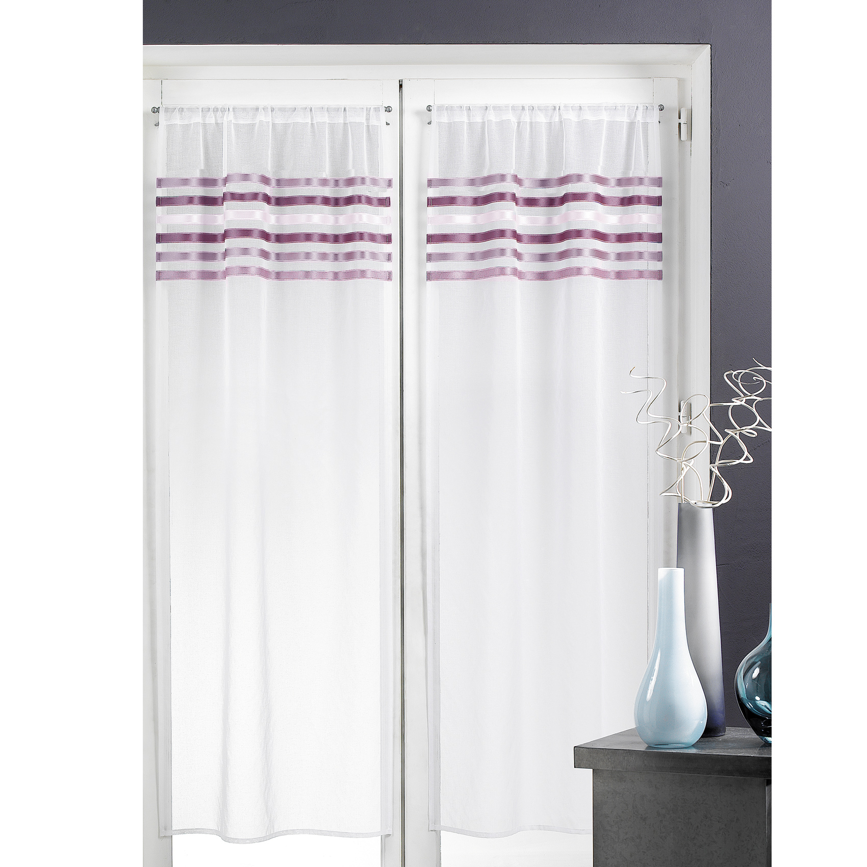 Rideau droit à la paire en Etamine Rayures horizontales — vue 5