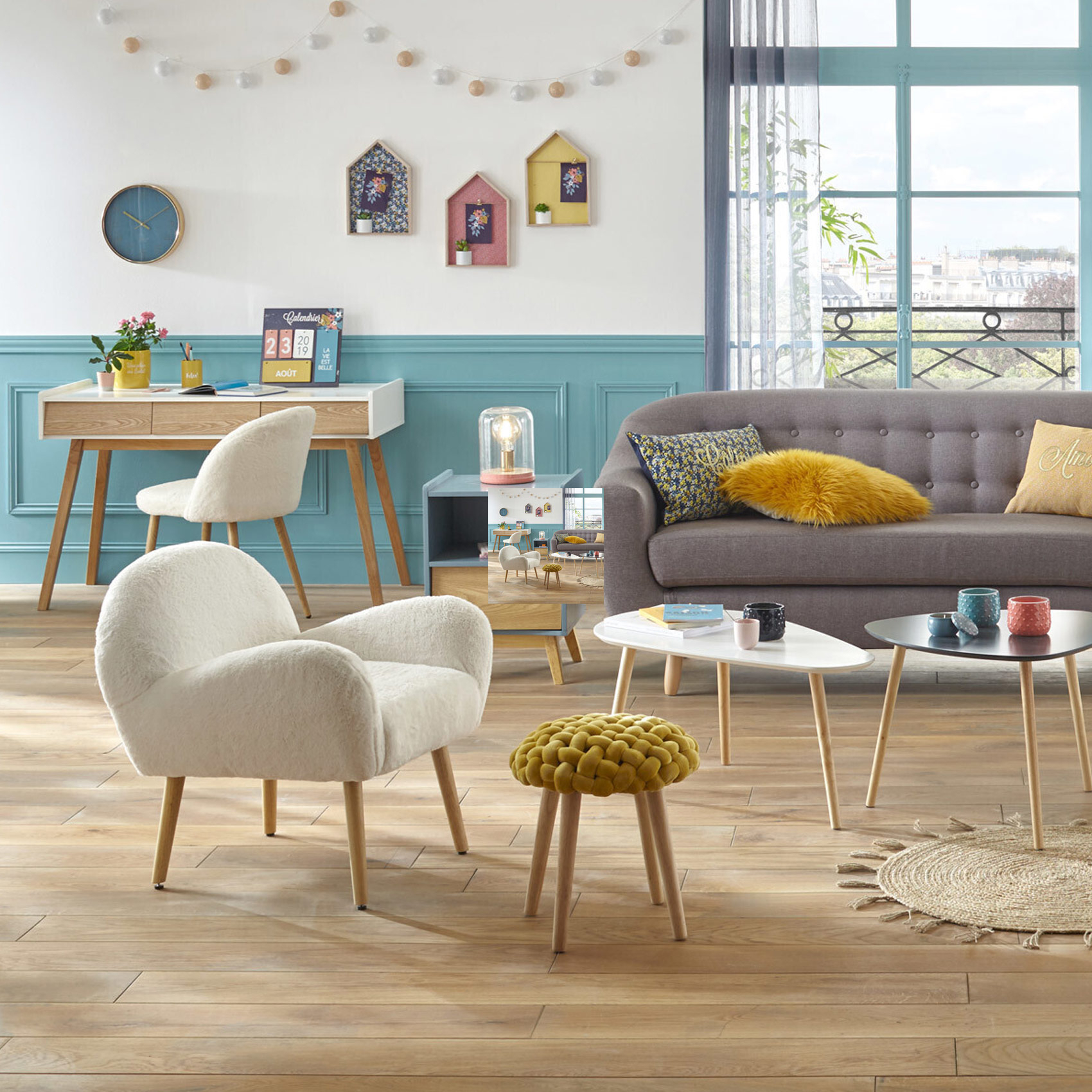 Tabouret déco en tricot de velours — vue 4