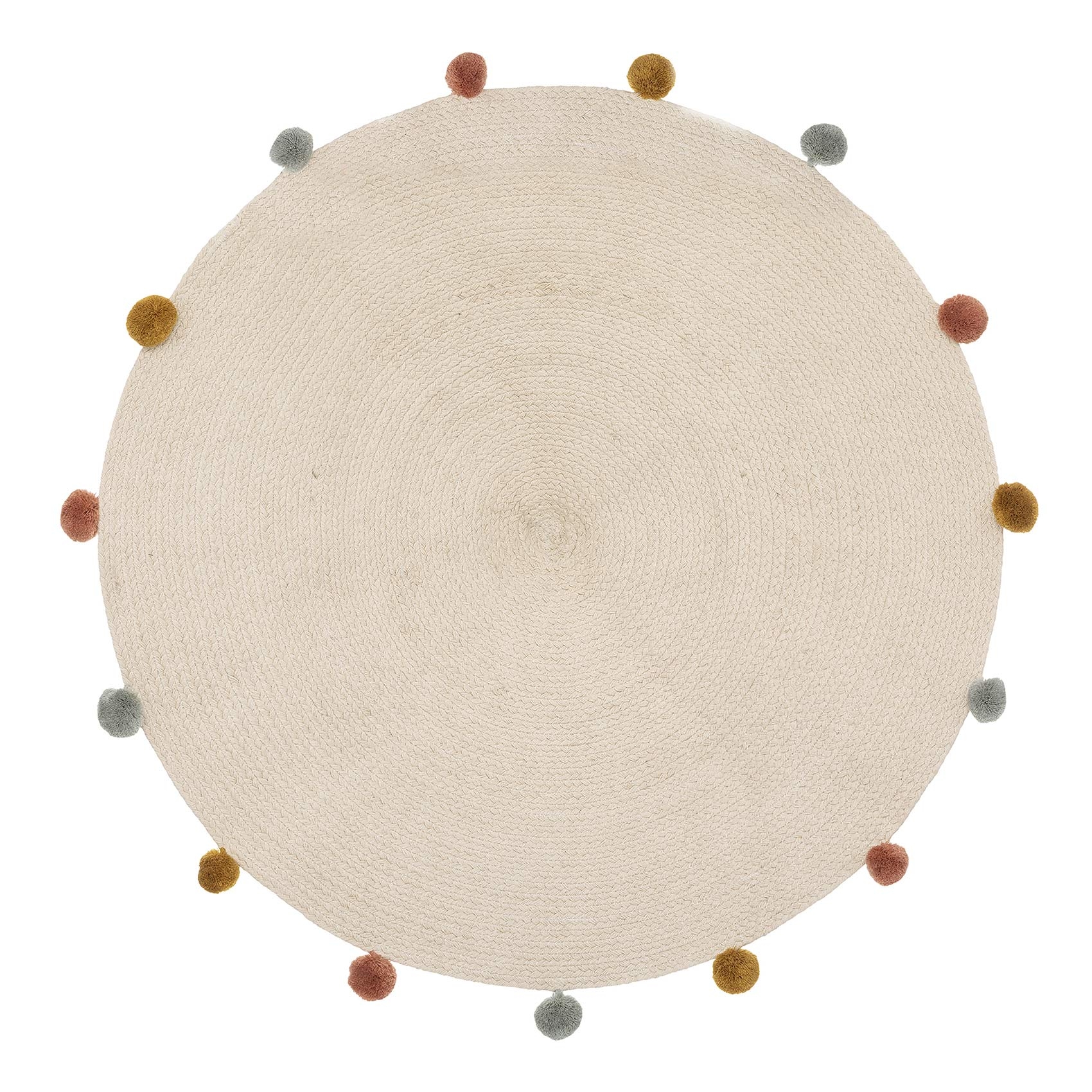 Tapis rond en coton et pompons