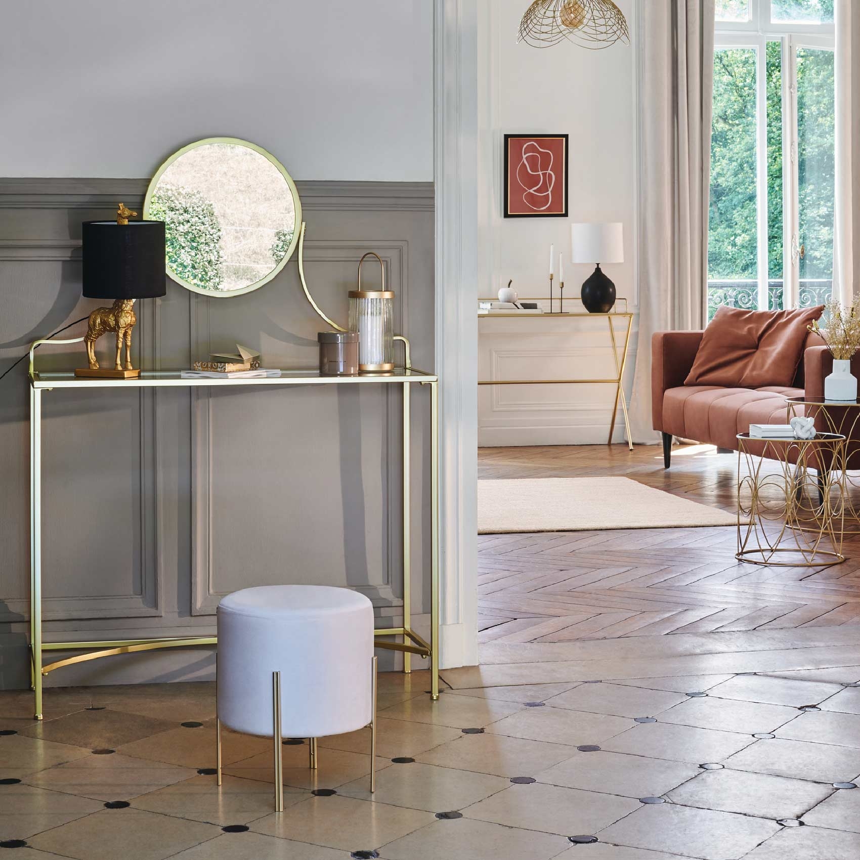 Pouf rond en métal et velours — vue 6