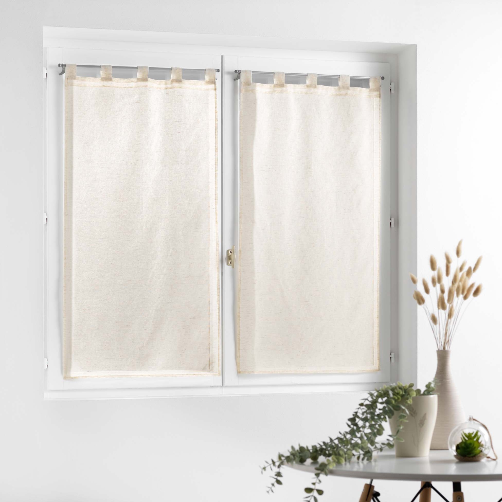 Paire de petits voilages à effet lin tissé