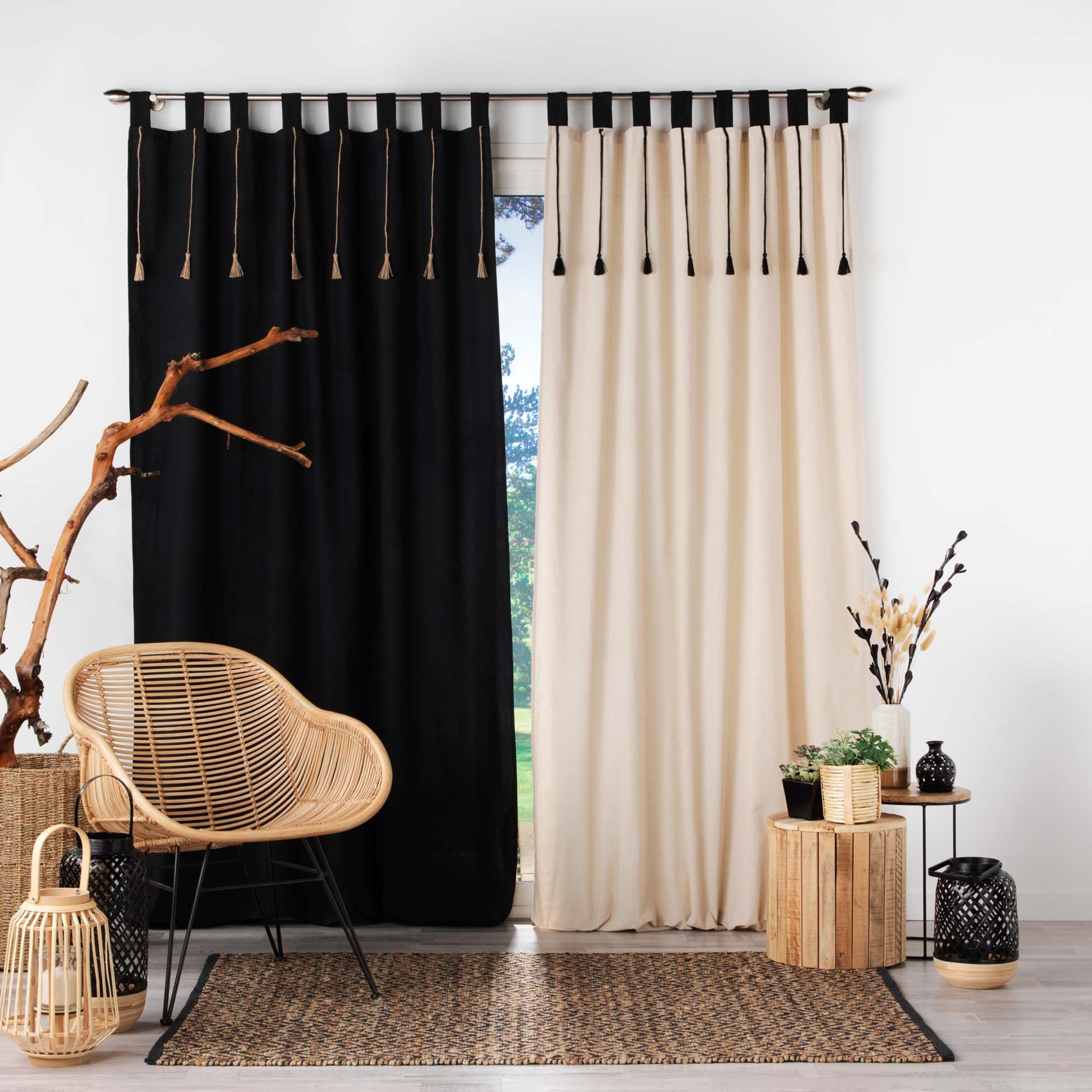 Rideau à passants et pompons poly-coton — vue 4