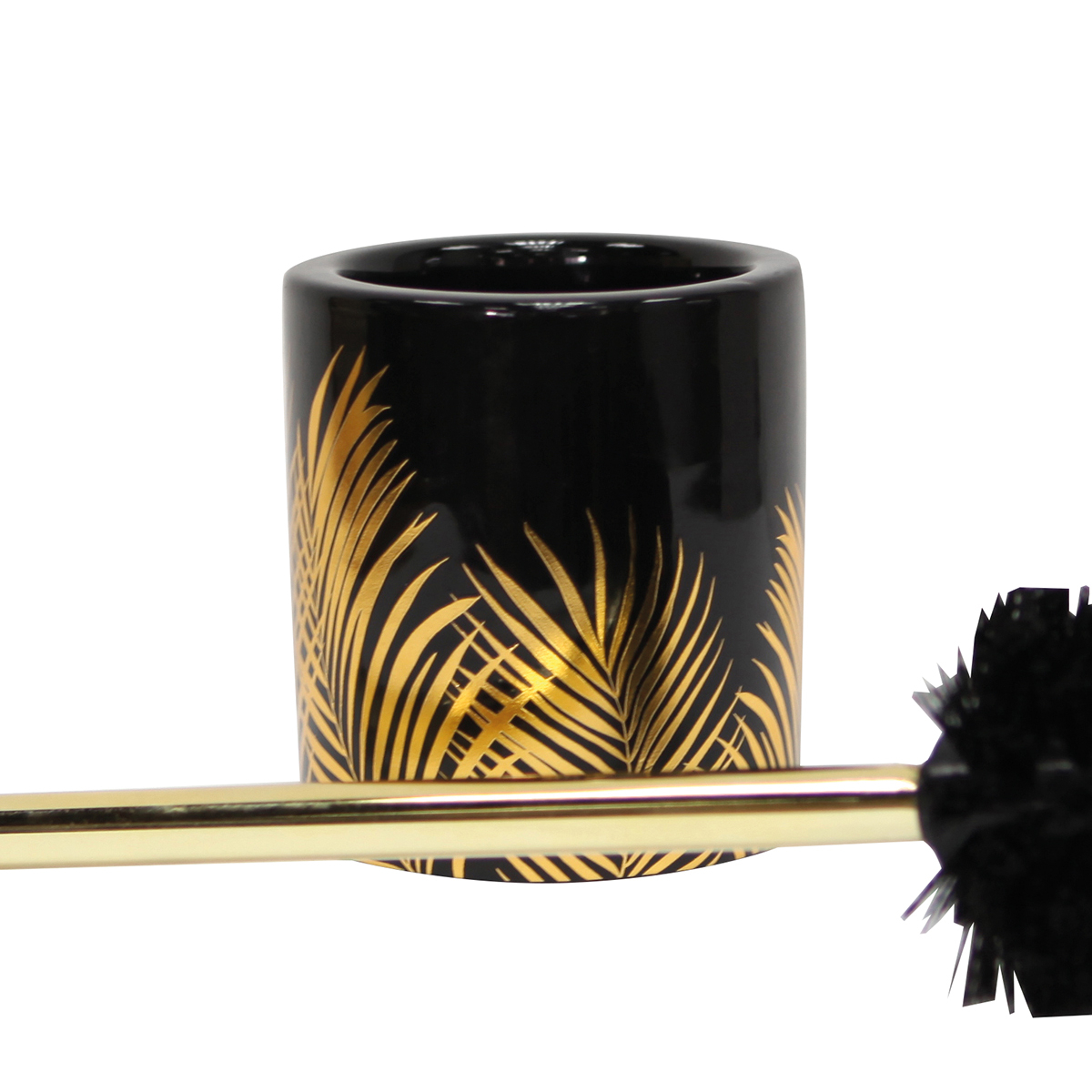Pot et brosse wc en céramique feuilles dorées — vue 3