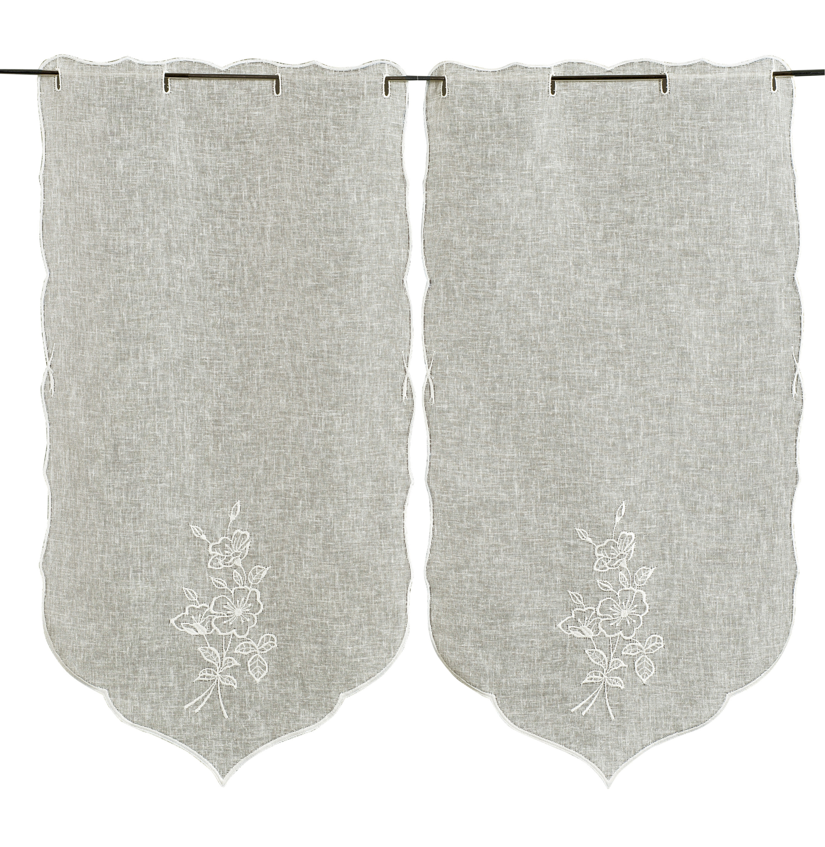 Paire de petits rideaux  brodés Fleurs