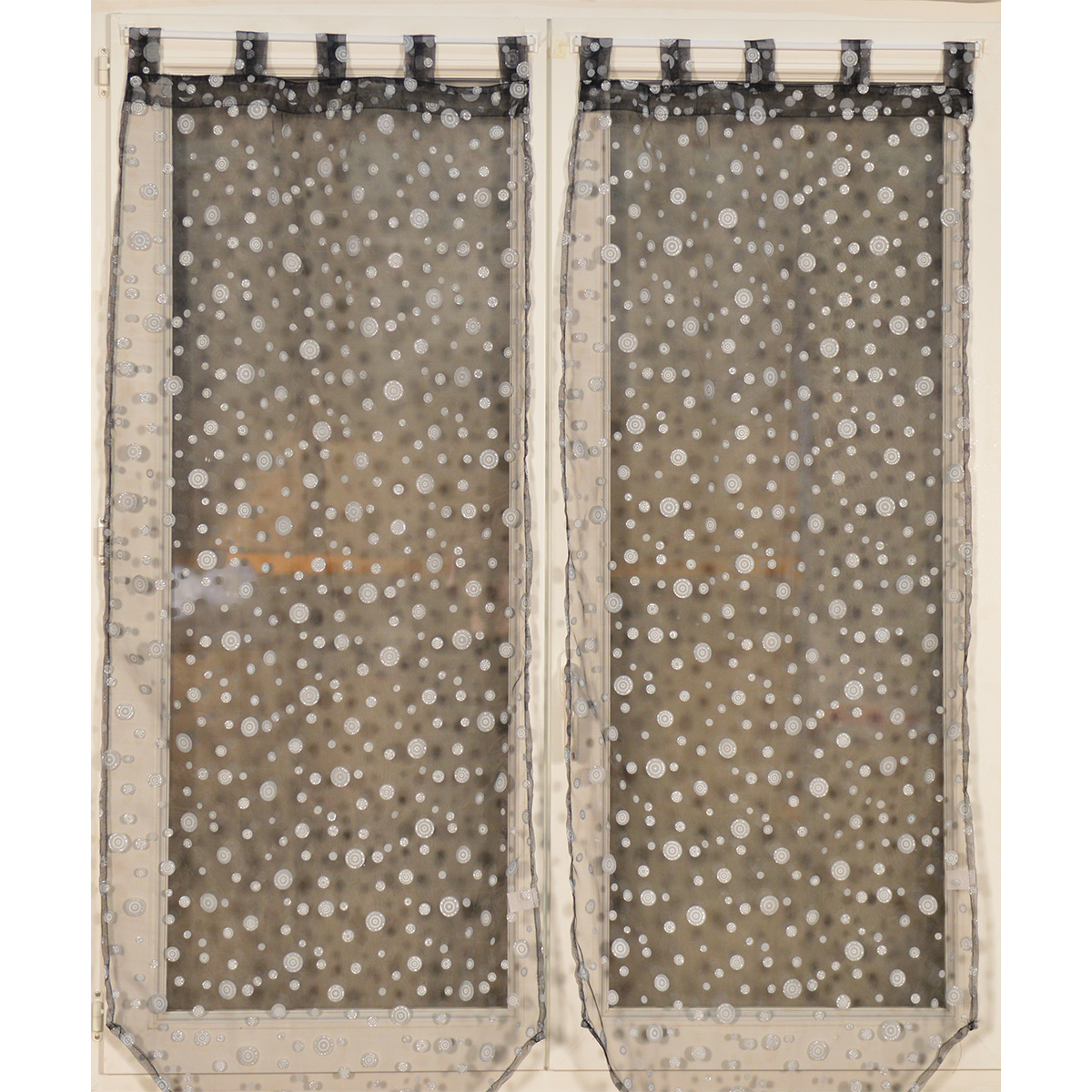 Paire de petits voilages à bulles argentées