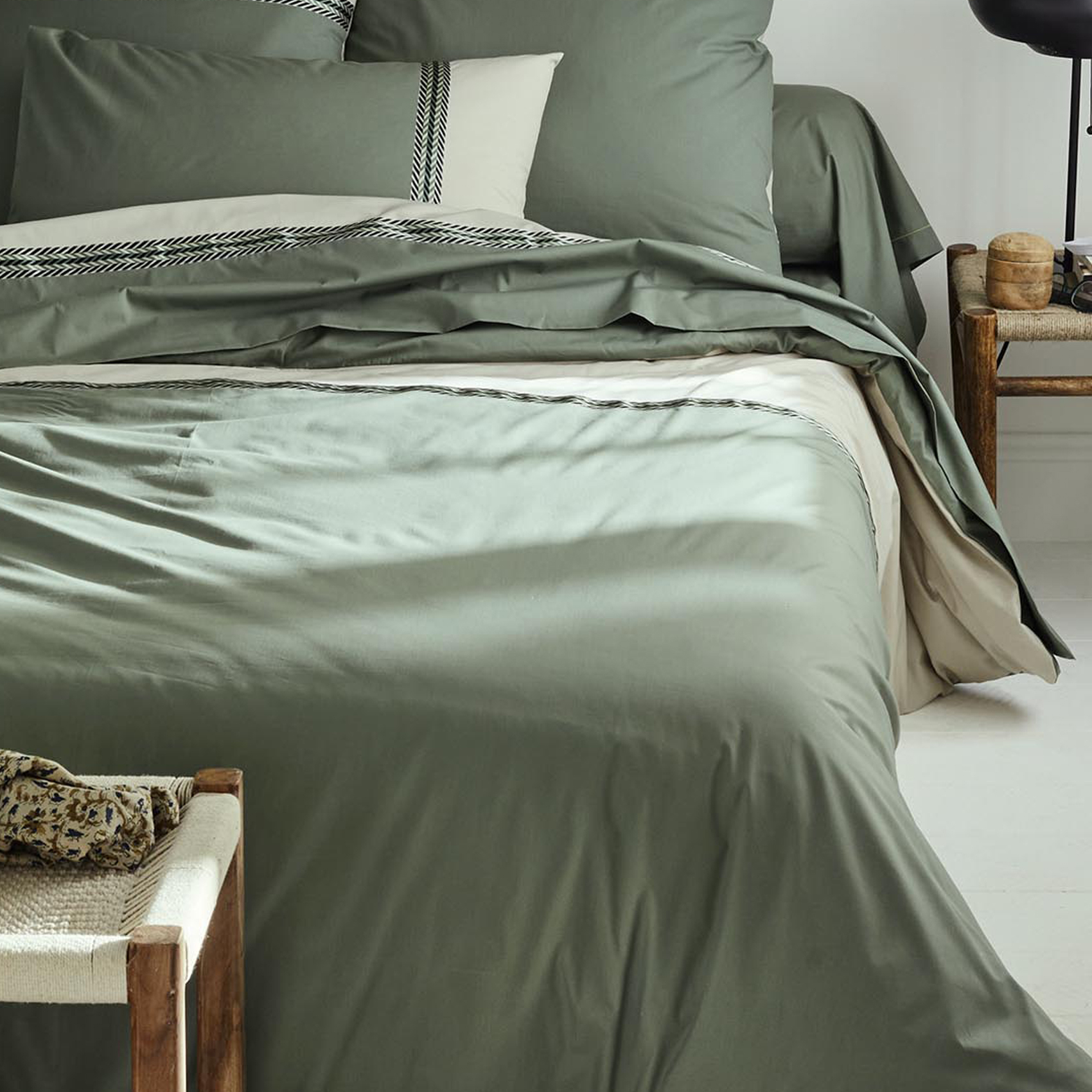 Housse de couette en percale de coton au galon géométrique — vue 4