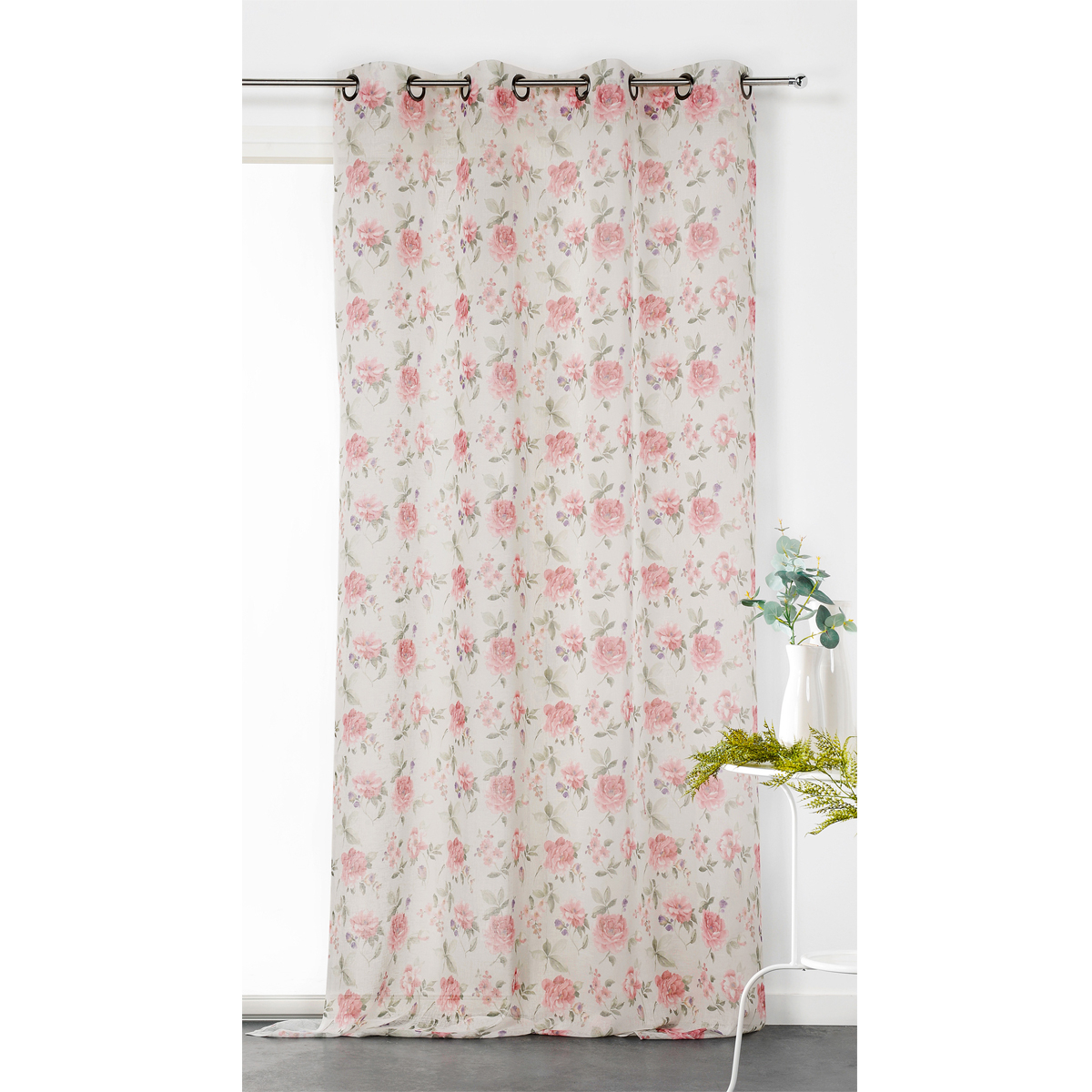 Voilage en poly/lin imprimé rose