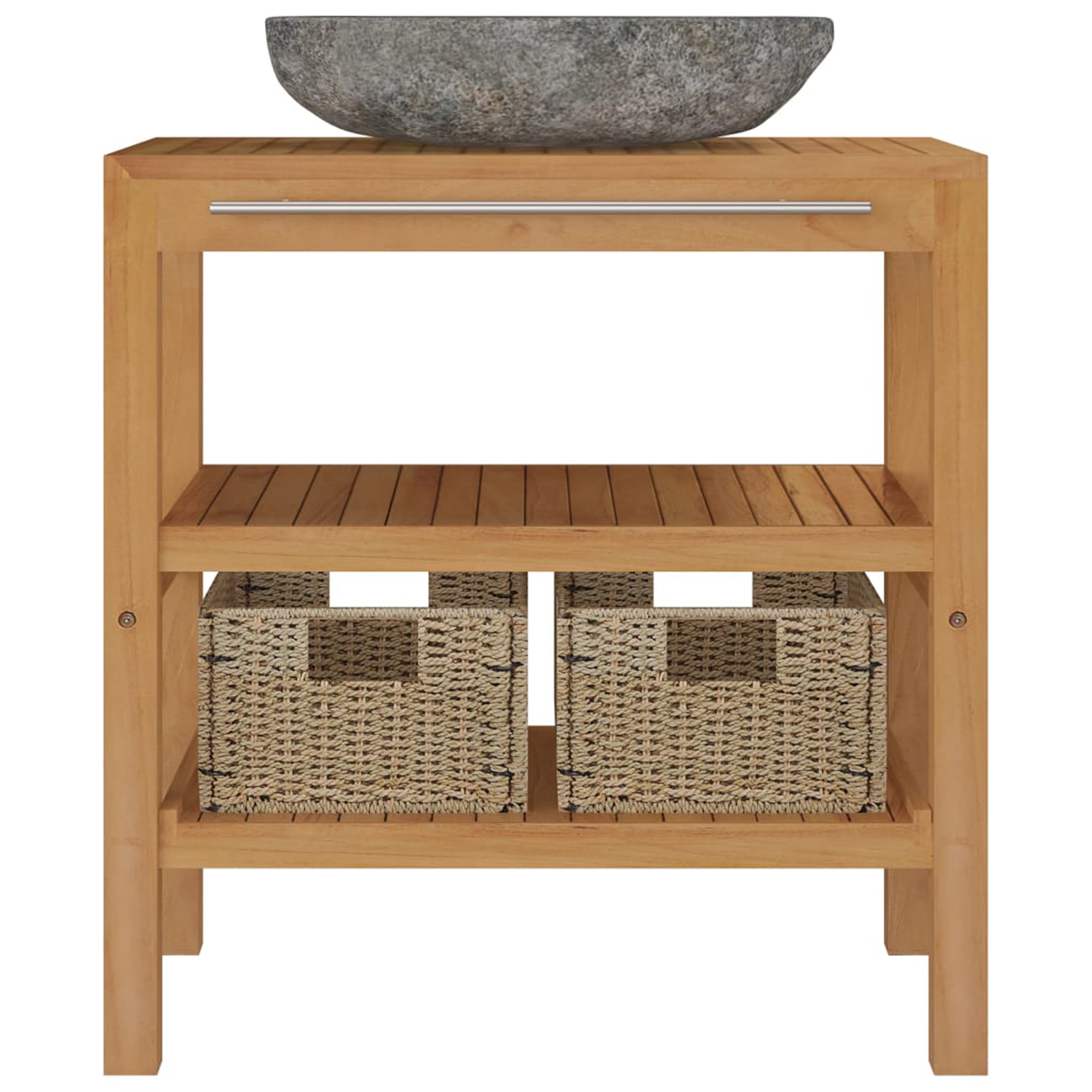 Meuble de toilette en teck et vasque en pierre de rivière