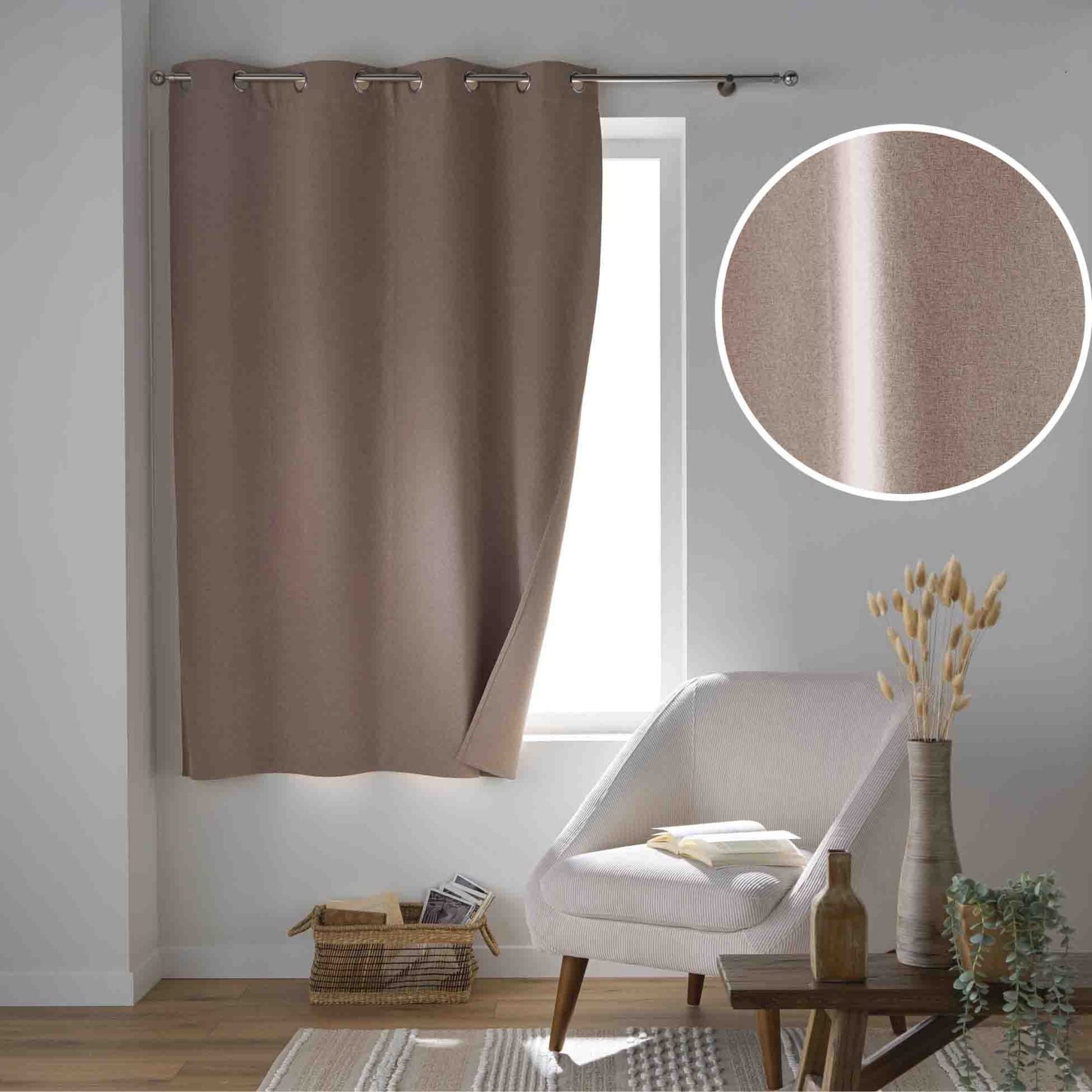 Rideau court occultant, isolant thermique et phonique en chambray — vue 6