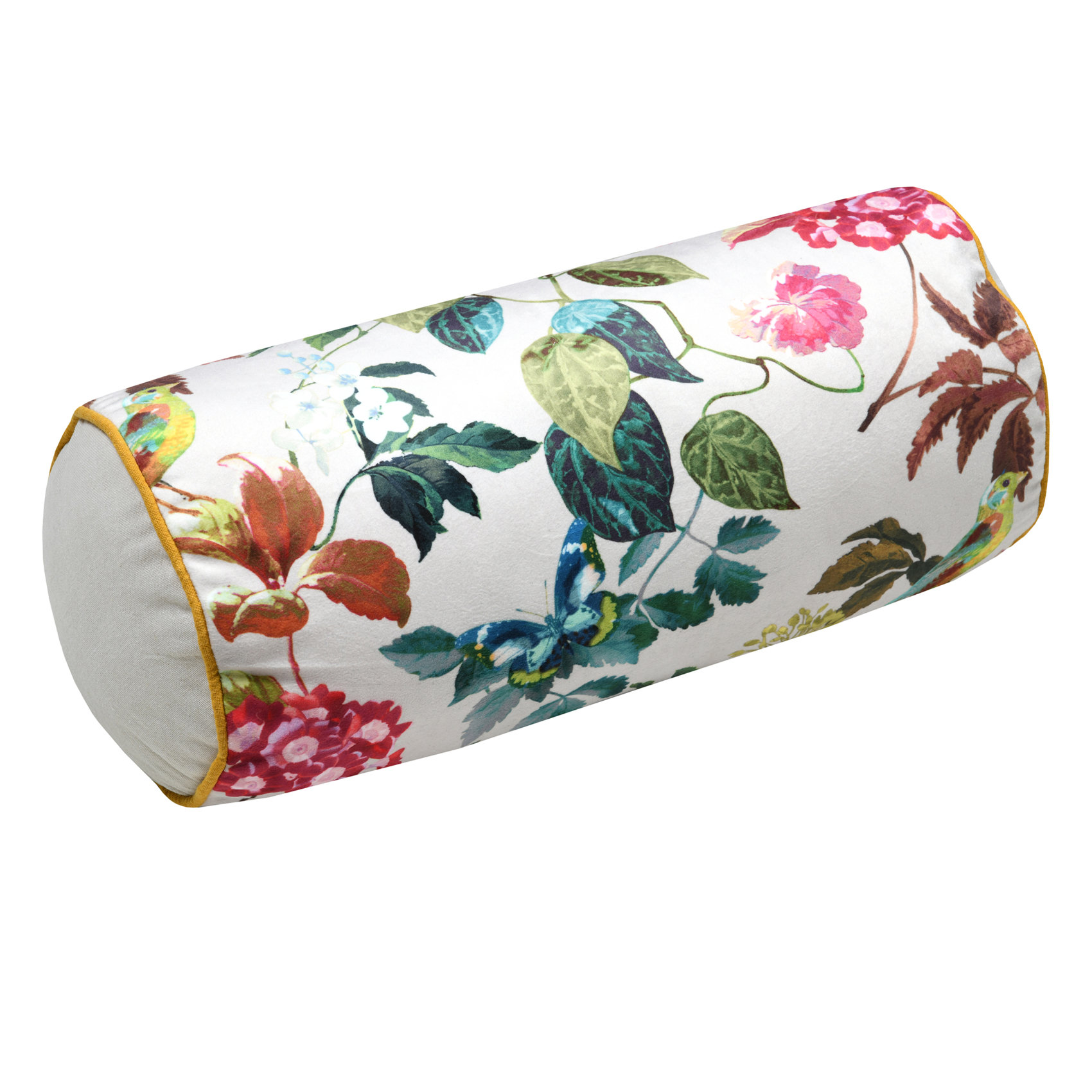 Polochon décoratif motif feuillage et oiseau