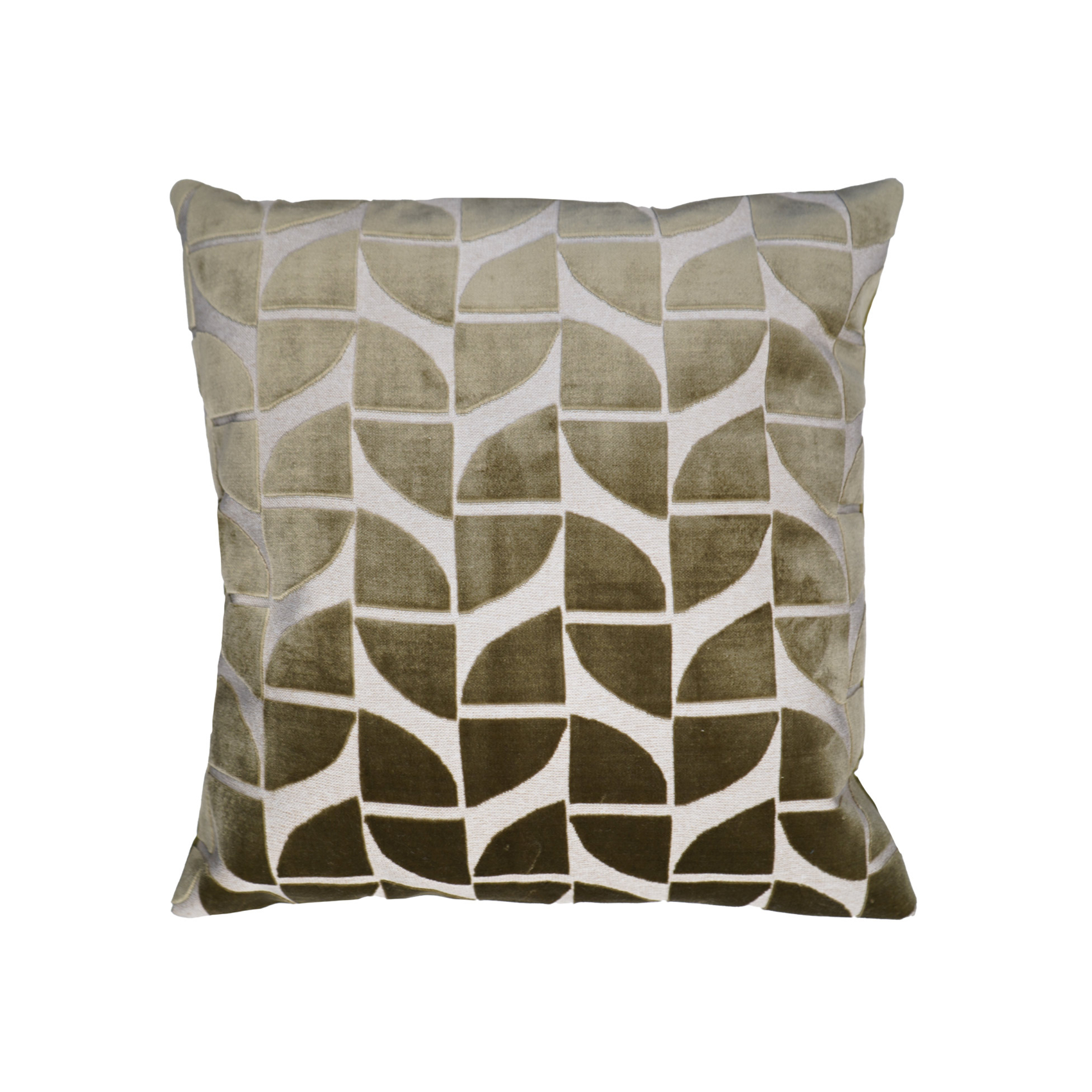 Coussin décoratif carré en velours dévoré à motif géométrique