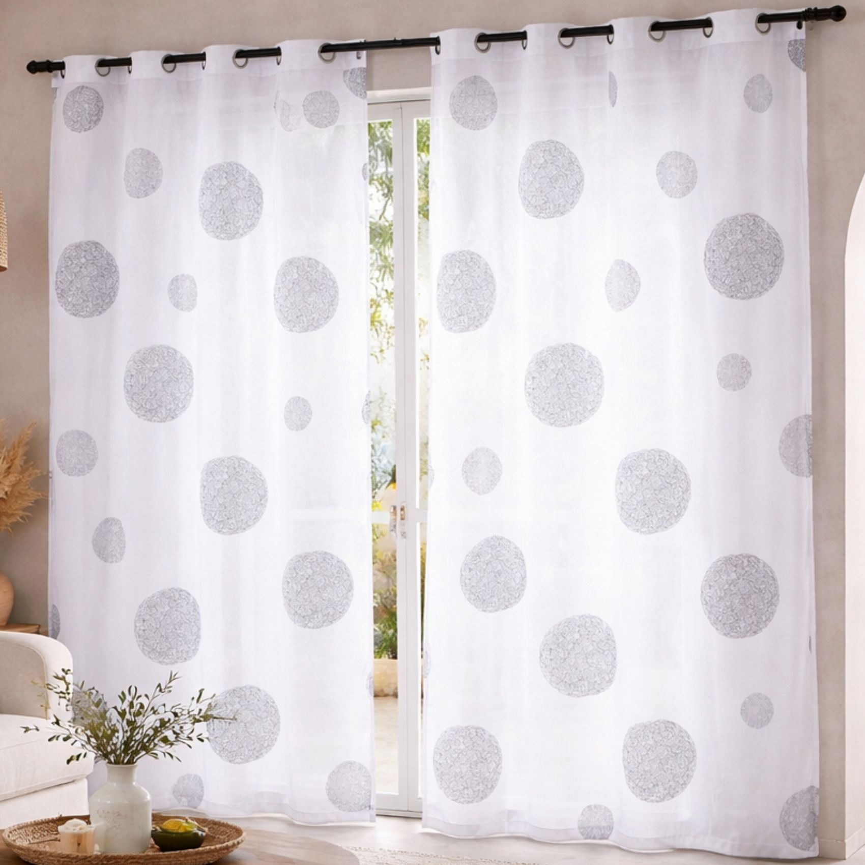 Voilage  blanc broderie rond — vue 4