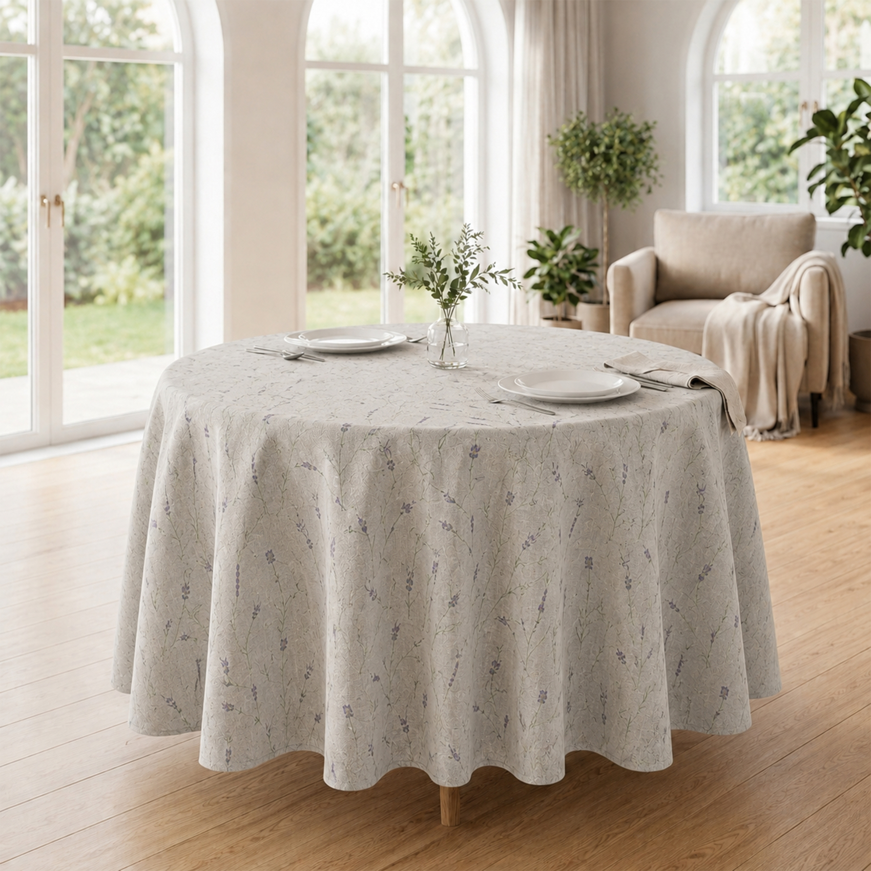 Nappe ronde en coton enduit anti-tache motif lavande — vue 4
