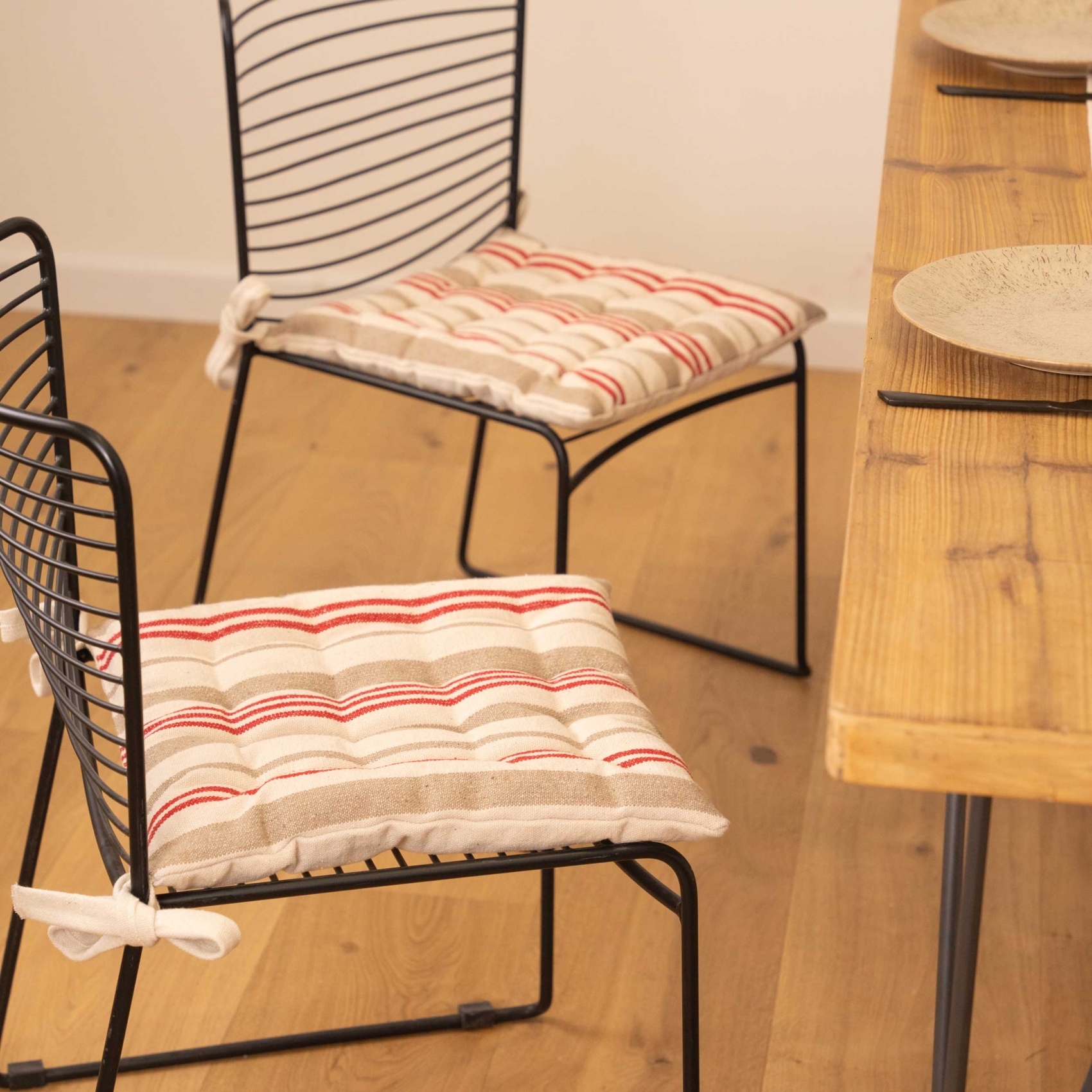 Galette de chaise matelassée à rayures en toile canevas — vue 3