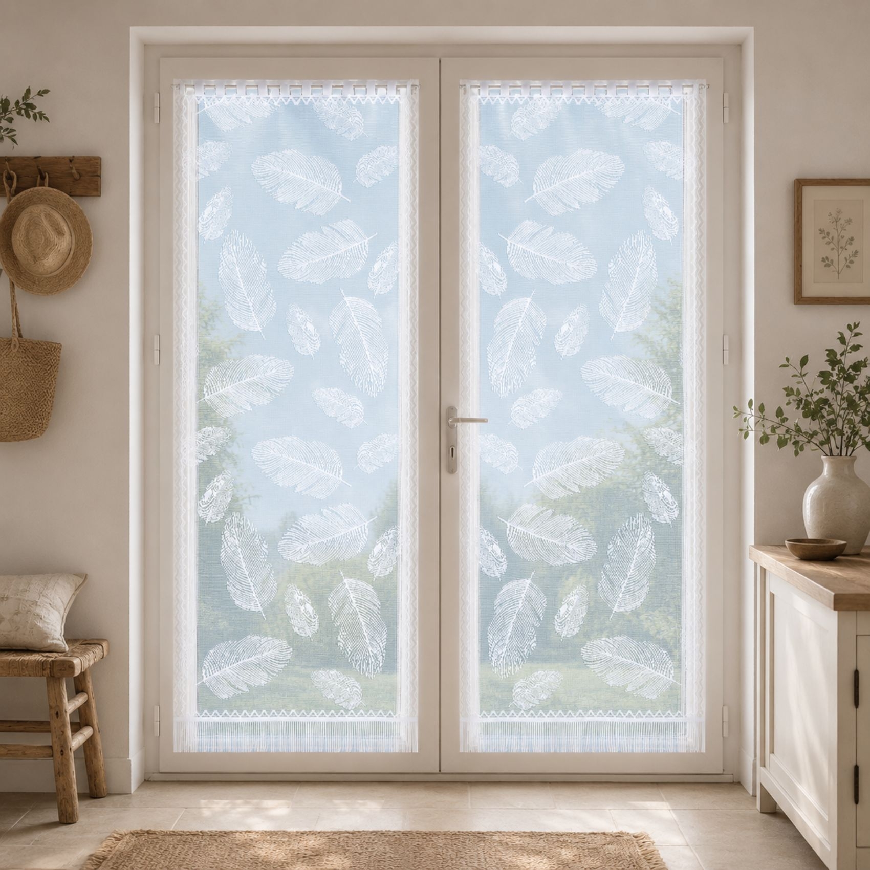 Paire de vitrages frangés en dentelle motif plumes — vue 4