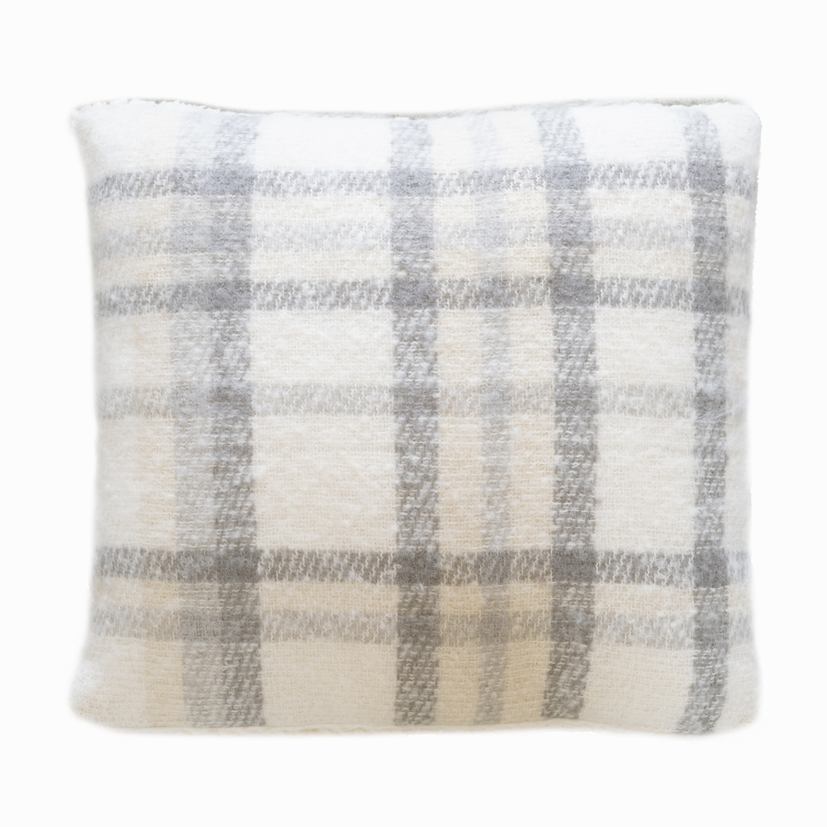 Coussin à carreaux effet mohair avec dos sherpa