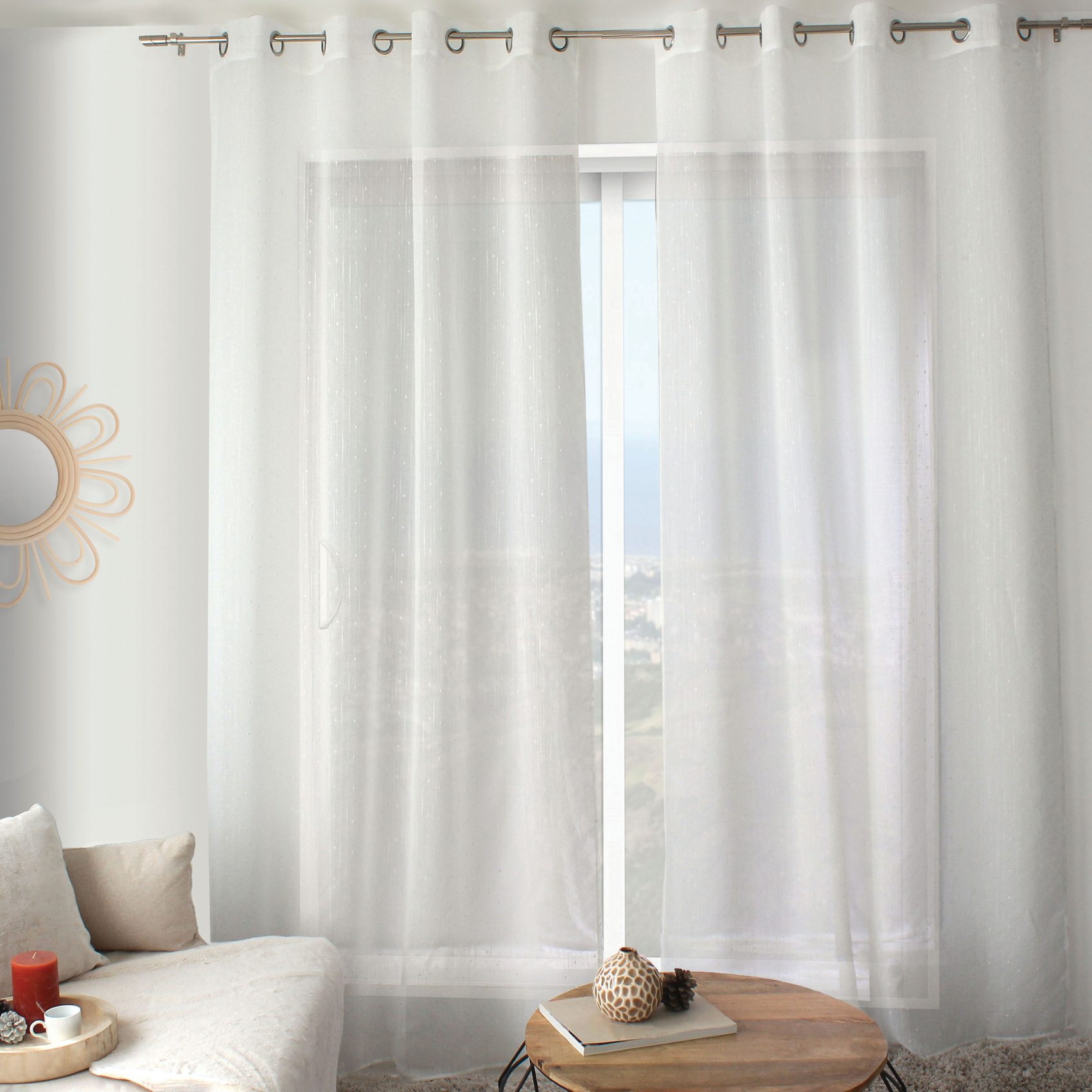 Voilage plumetis effet lin avec œillets — vue 6