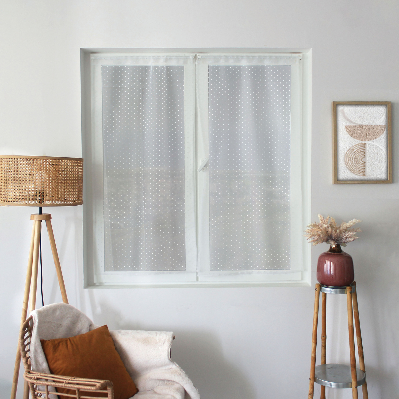 Paire de petits vitrages à plumetis en organza