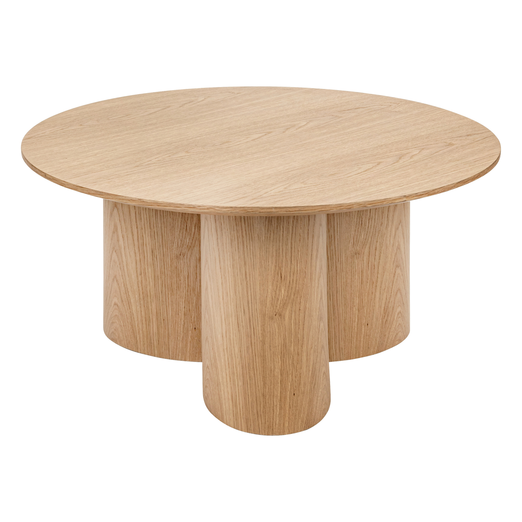 Table basse ronde aspect bois avec piètement cylindrique