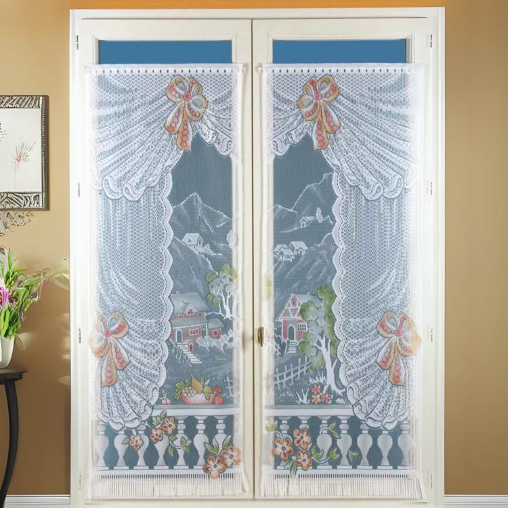 Paire de petits voilages droits esprit campagne