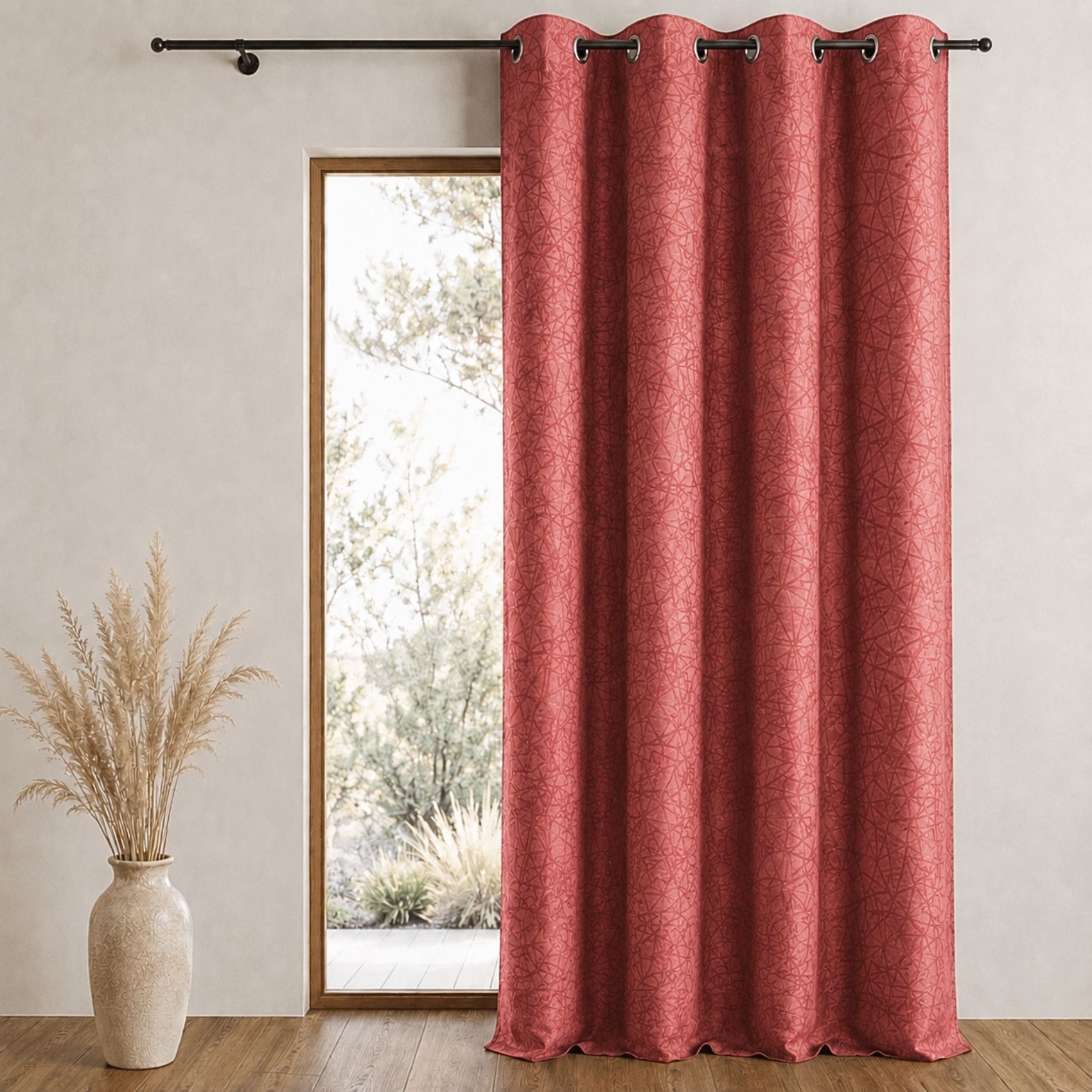 Rideau jacquard à imprimés et rayures verticales