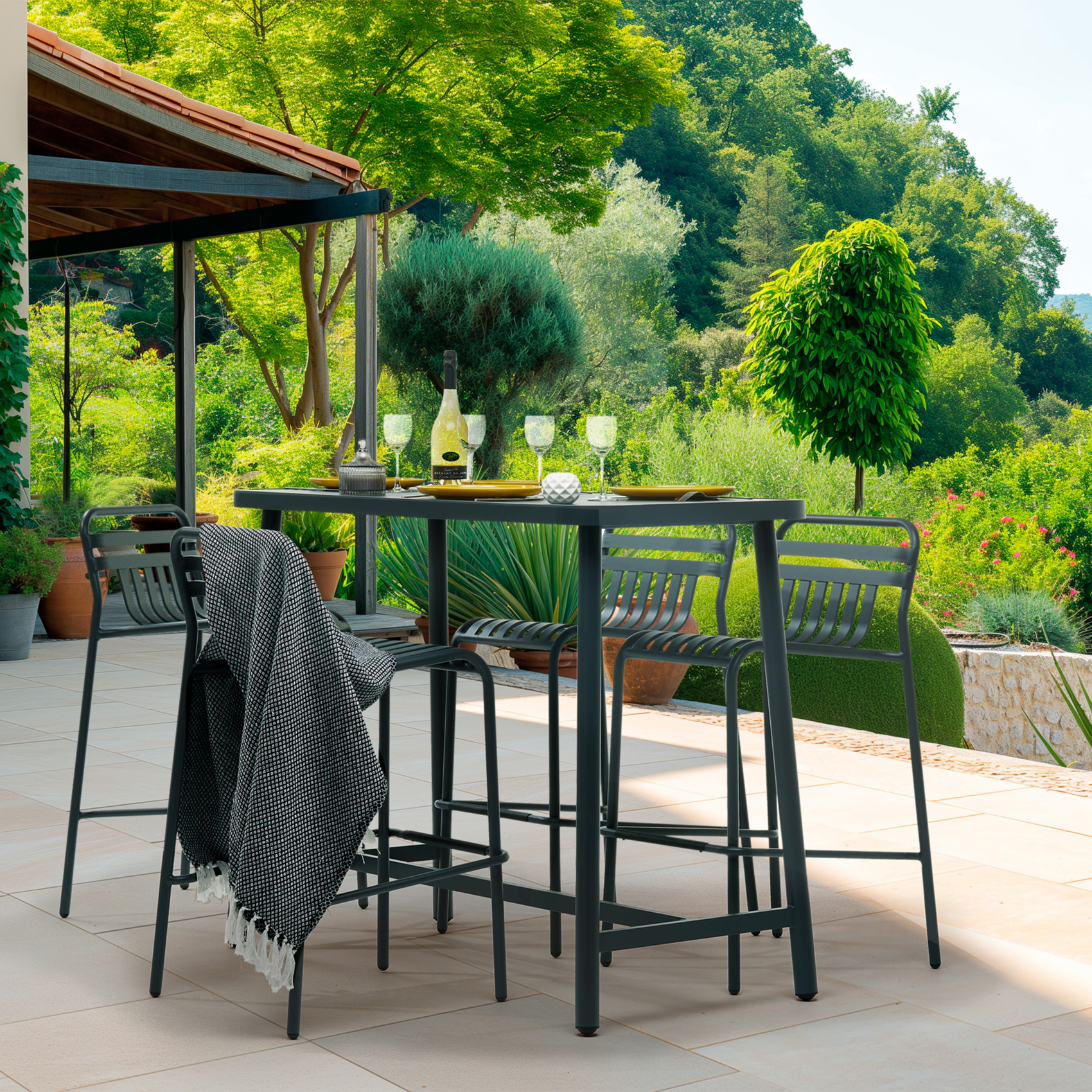 Tabouret extérieur haut avec dossier — vue 4