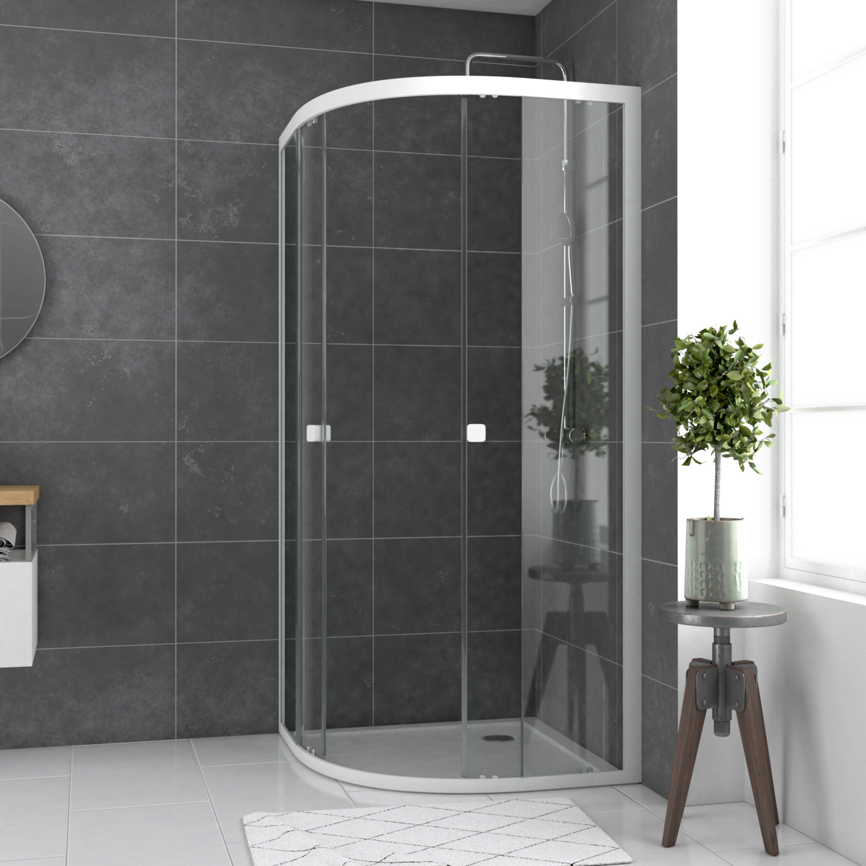 Porte de douche quart de cercle en verre trempé — vue 3