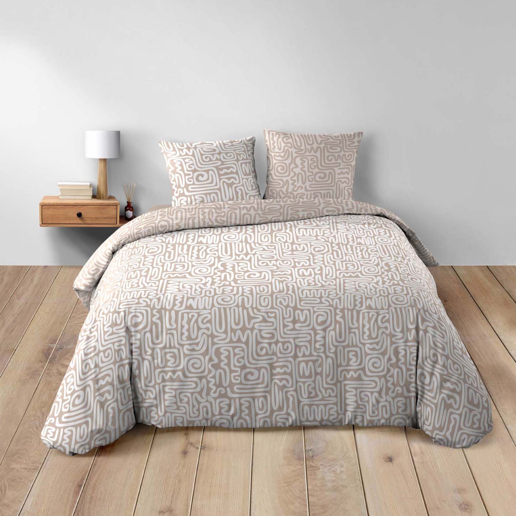 Parure de lit 3 pièces en coton à motif géométrique housse + taies — vue 3