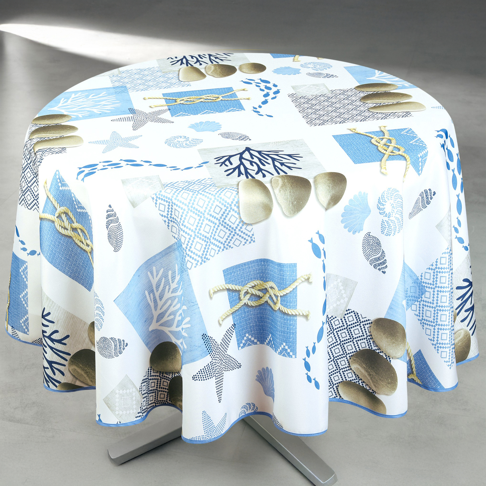 Nappe anti-tâche ronde motif bord de mer