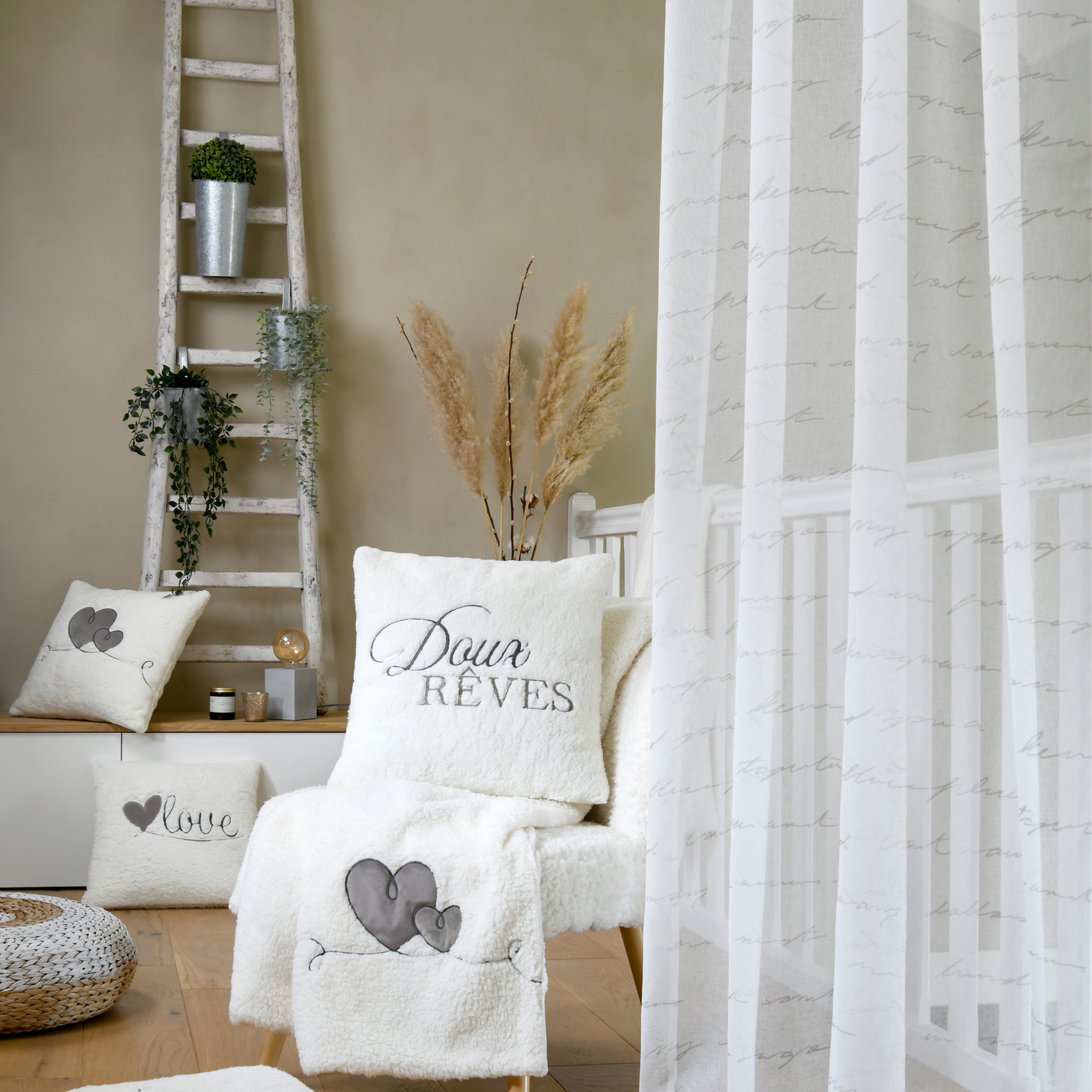 Voilage à oeillets imprimé texte