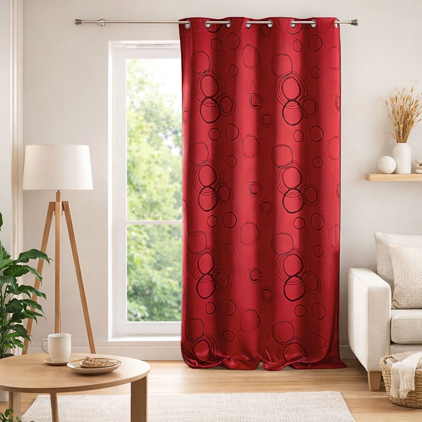 Rideau 100% Occultant Imprimé Cercles Rouge