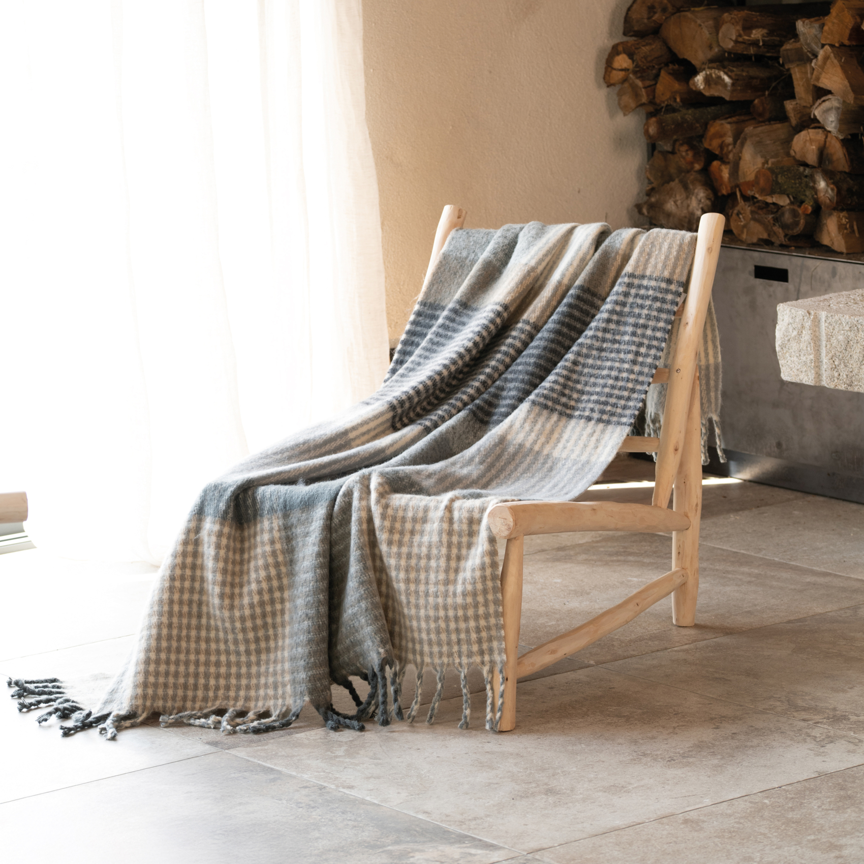 Plaid à carreaux aspect mohair doux