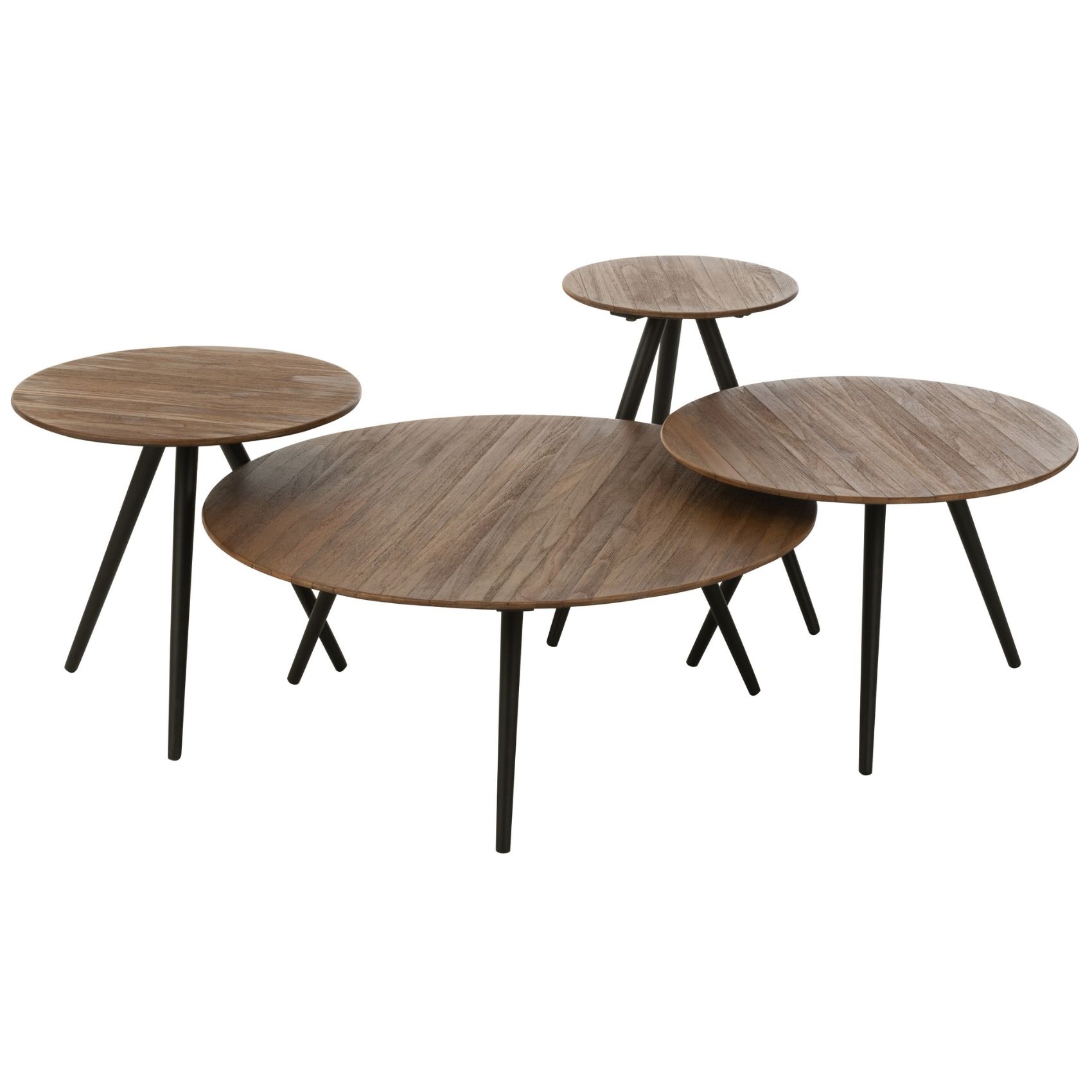Set de 4 tables rondes en teck recyclé naturel