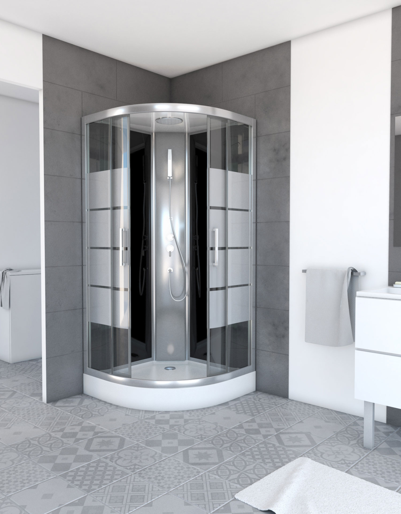Cabine de douche 1/4 de cercle avec portes coulissantes — vue 5