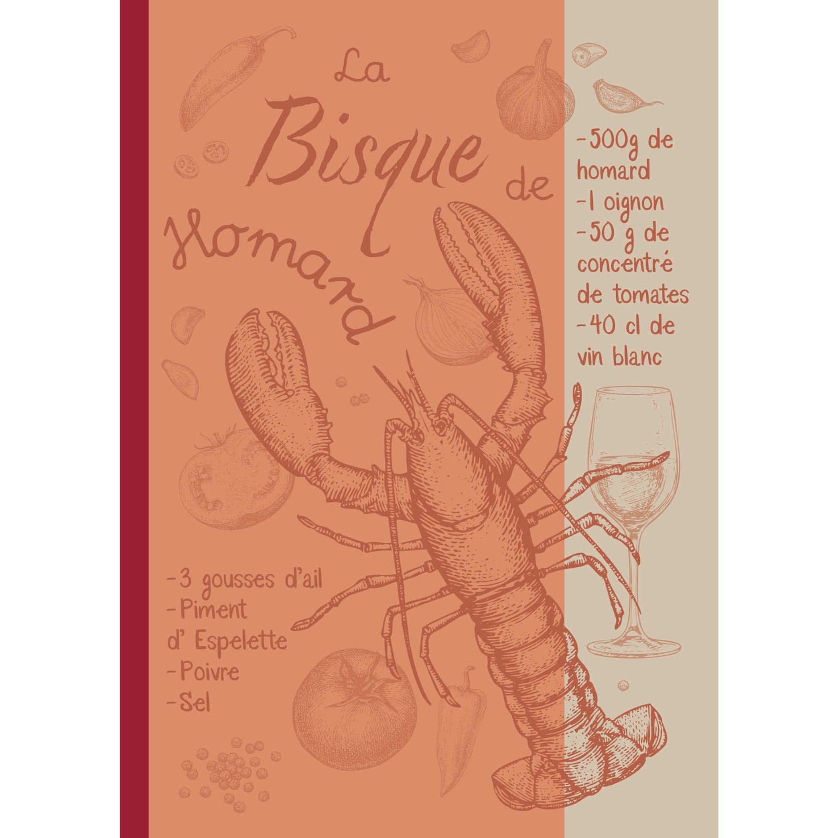 Torchon en coton motif homard cuisine