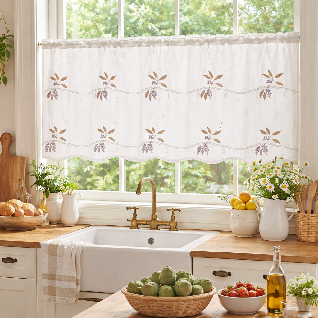 Petit voilage de fenêtre broderies baie