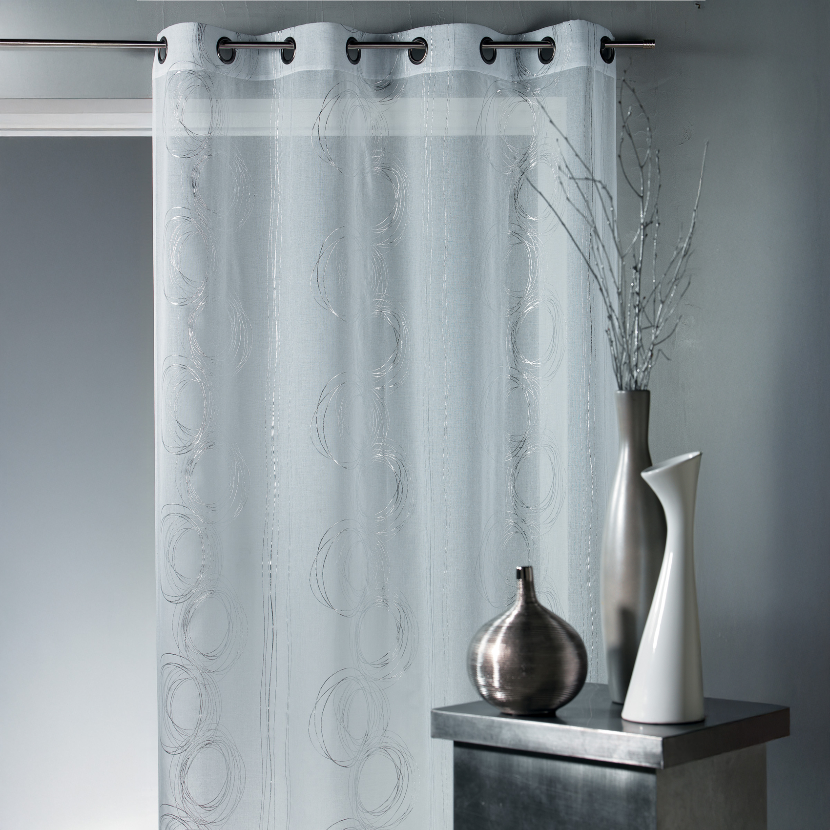 Voilage en Etamine aux Imprimés Argentés