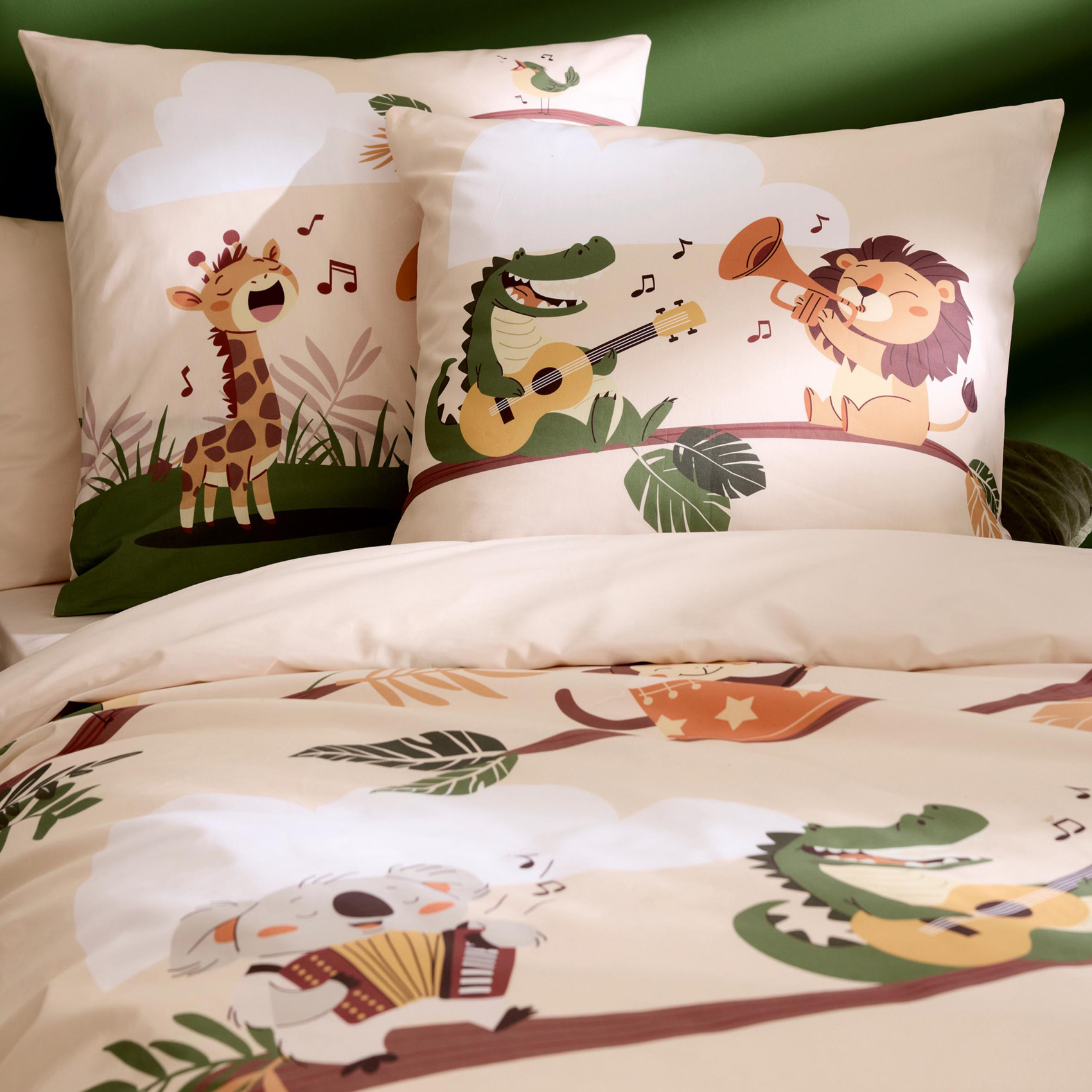 Taie d’oreiller enfant percale de coton jungle