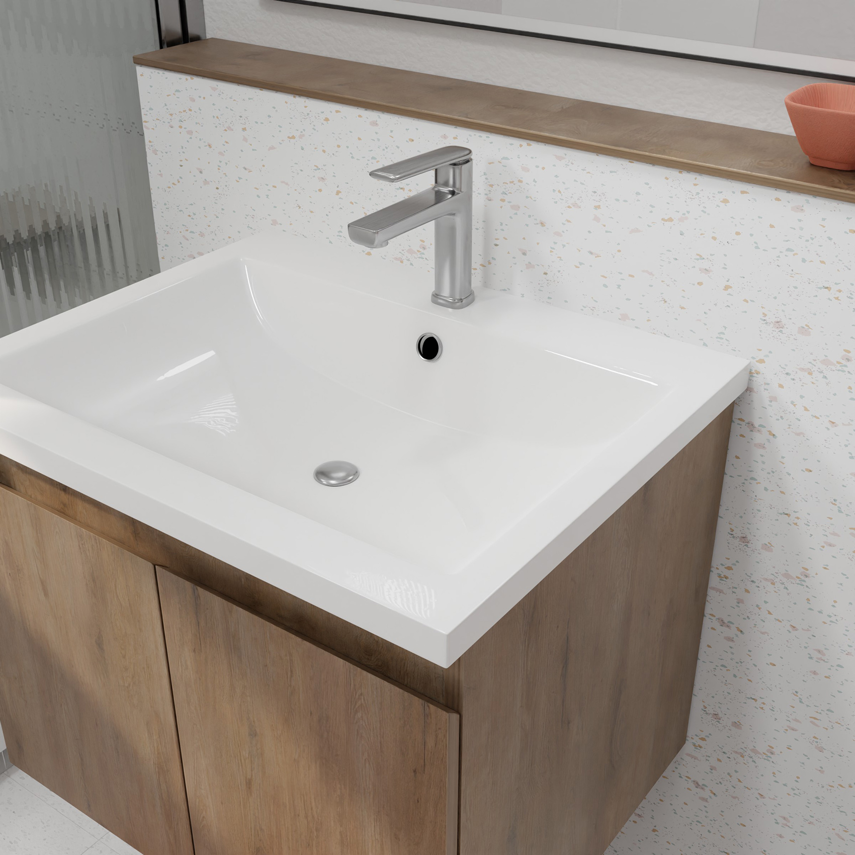 Meuble salle de bain à suspendre en bois avec vasque encastrée — vue 5