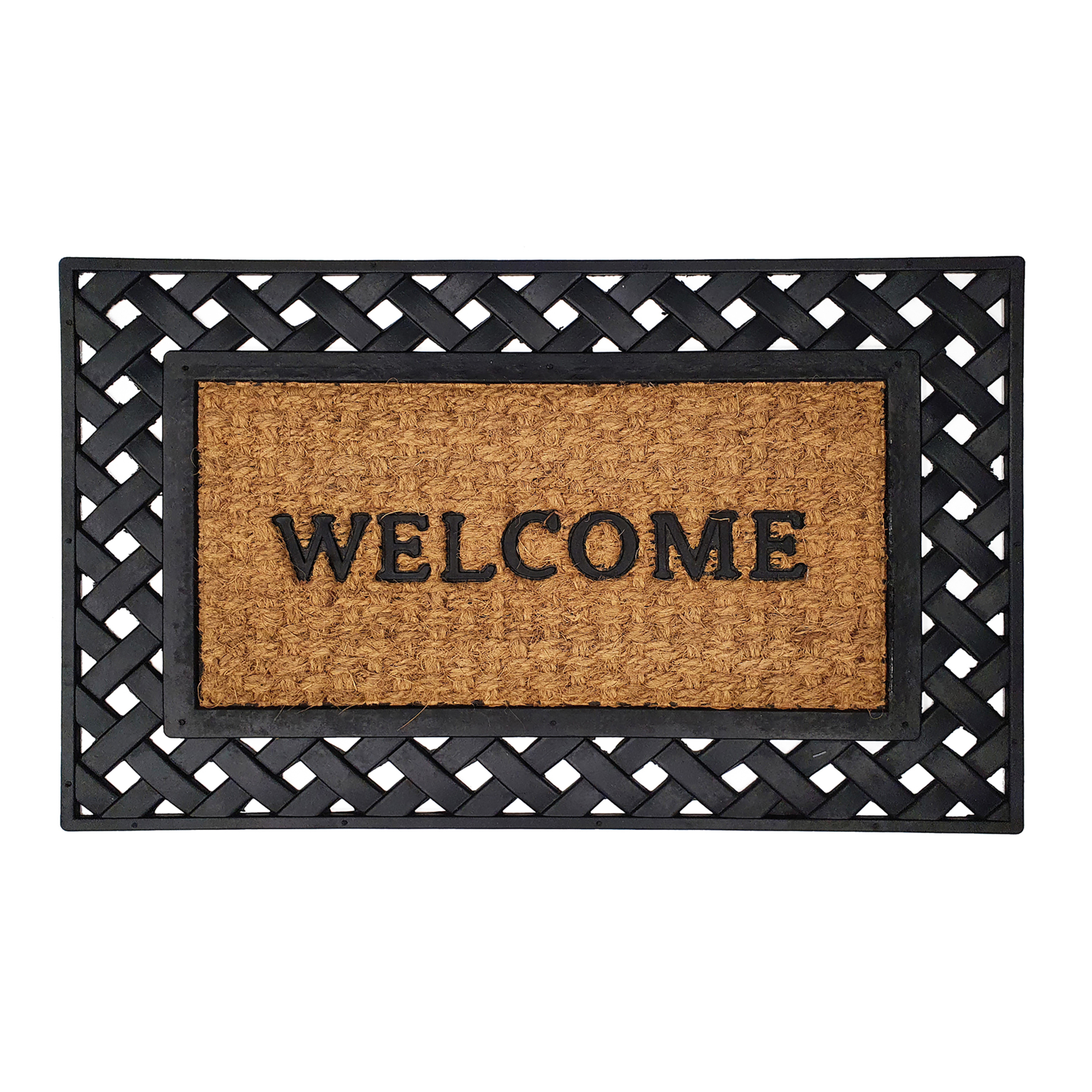 Paillasson en coco et caoutchouc avec inscription Welcome