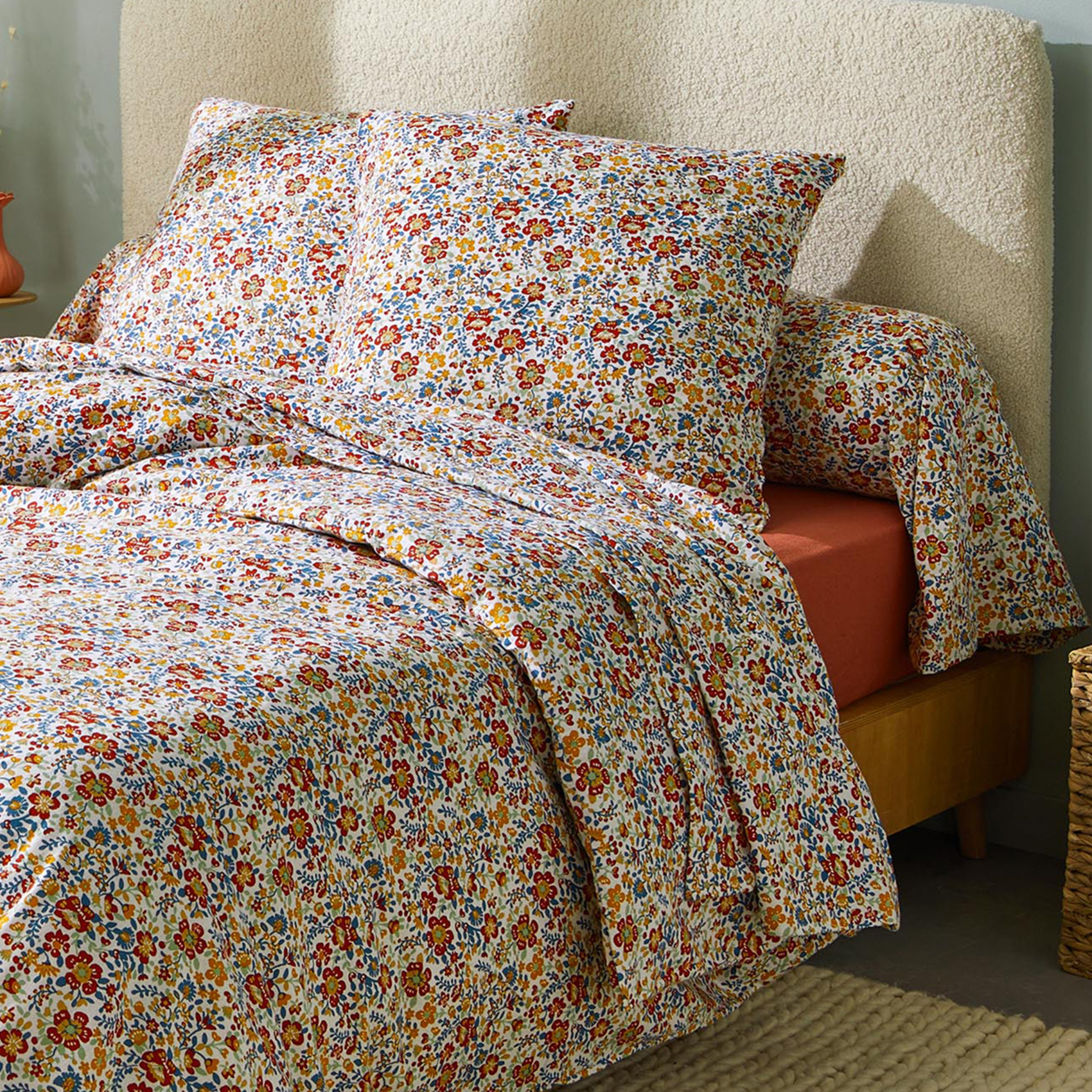 Parure de lit 3 pièces flanelle de coton floral housse + taies — vue 4